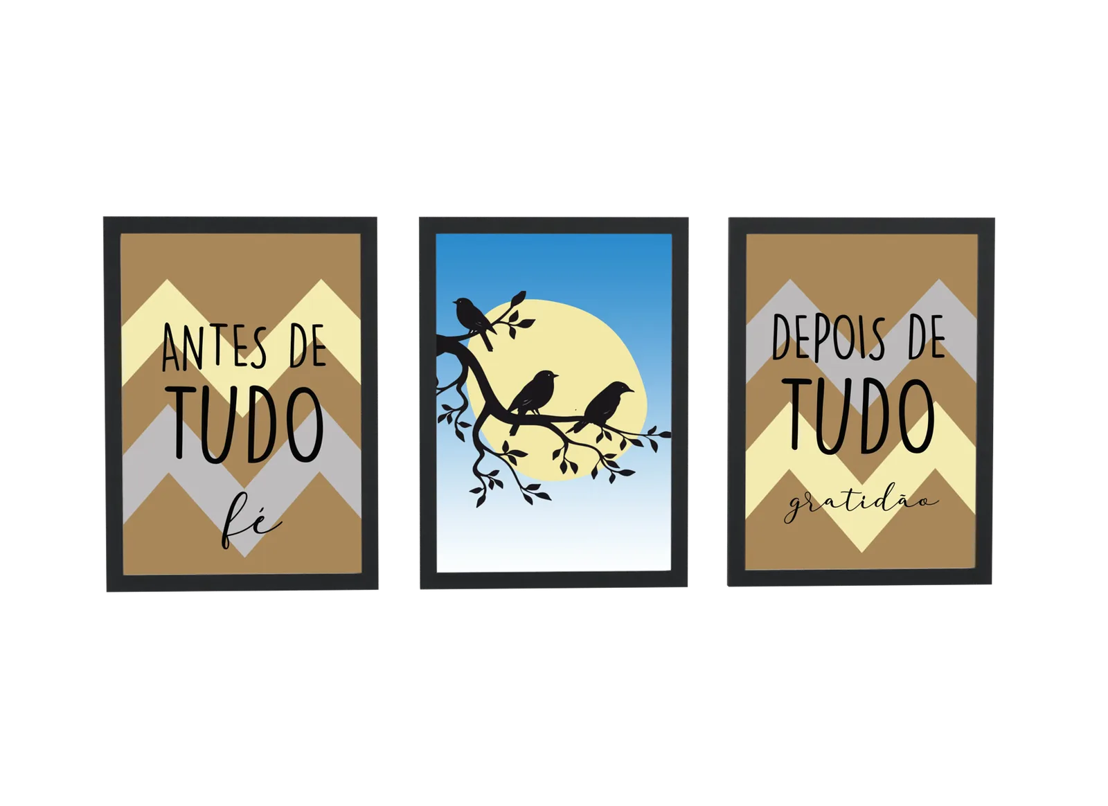 Trio chevron de fé, pássaros e gratidão
