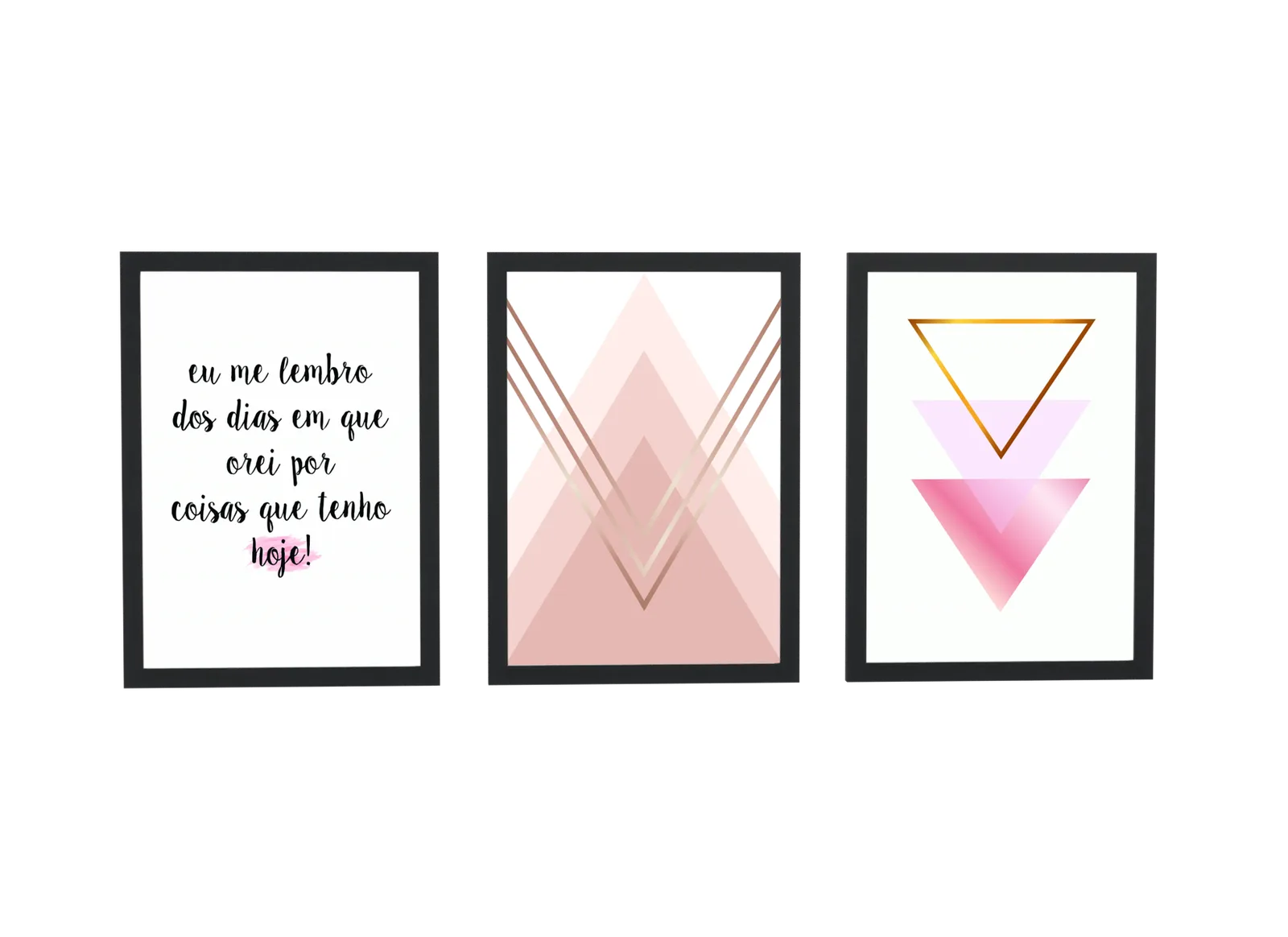 Trio geométrico rosa com frase de gratidão
