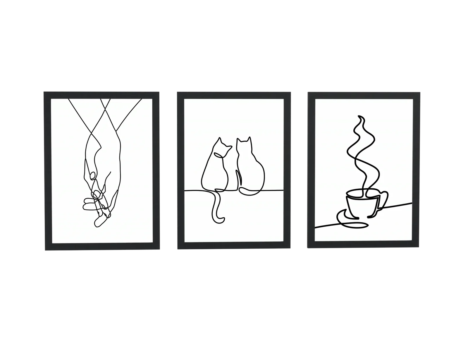 Trio minimalista de mãos, gatos e café