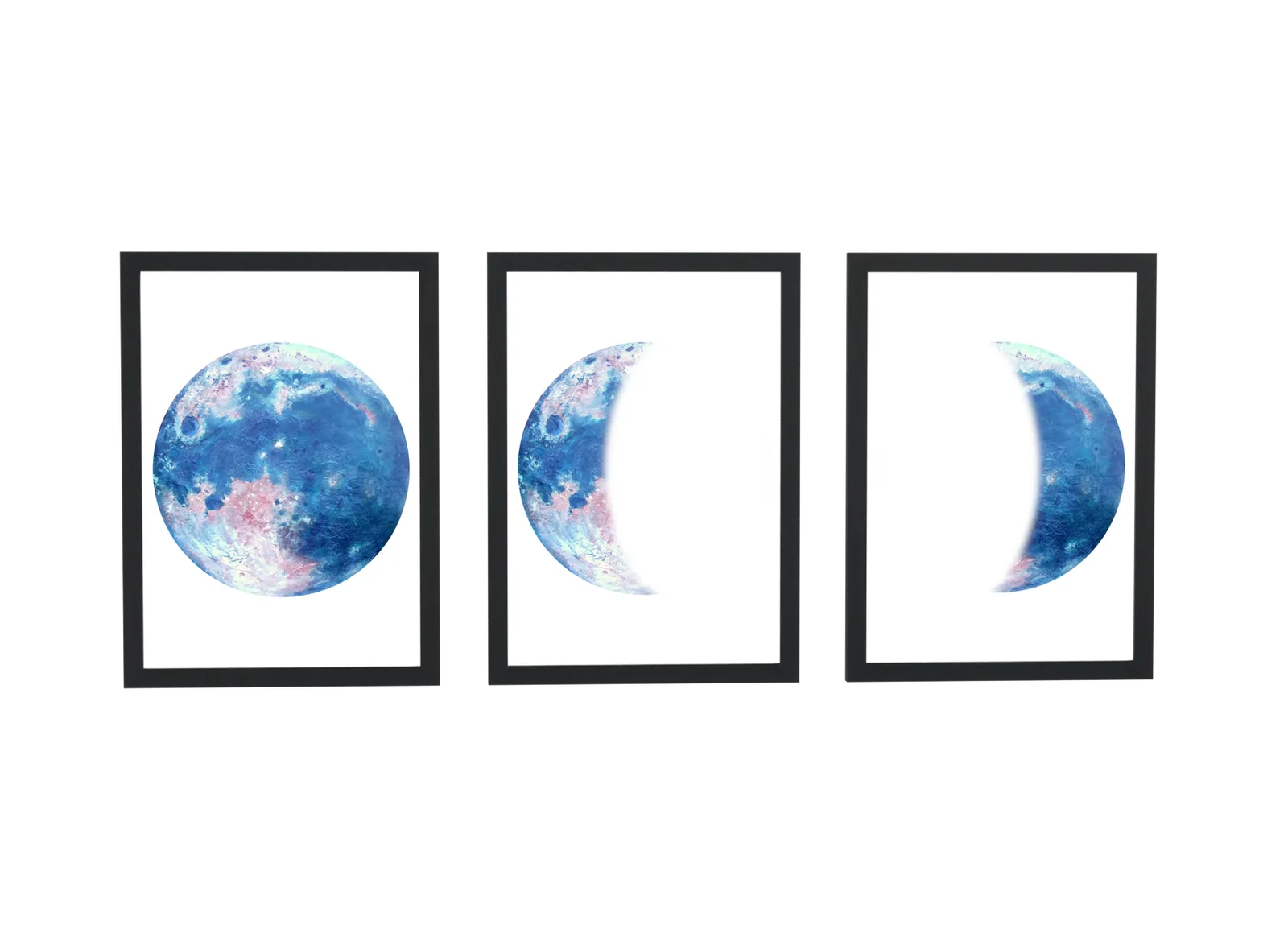 Trio da lua em fases aquareladas