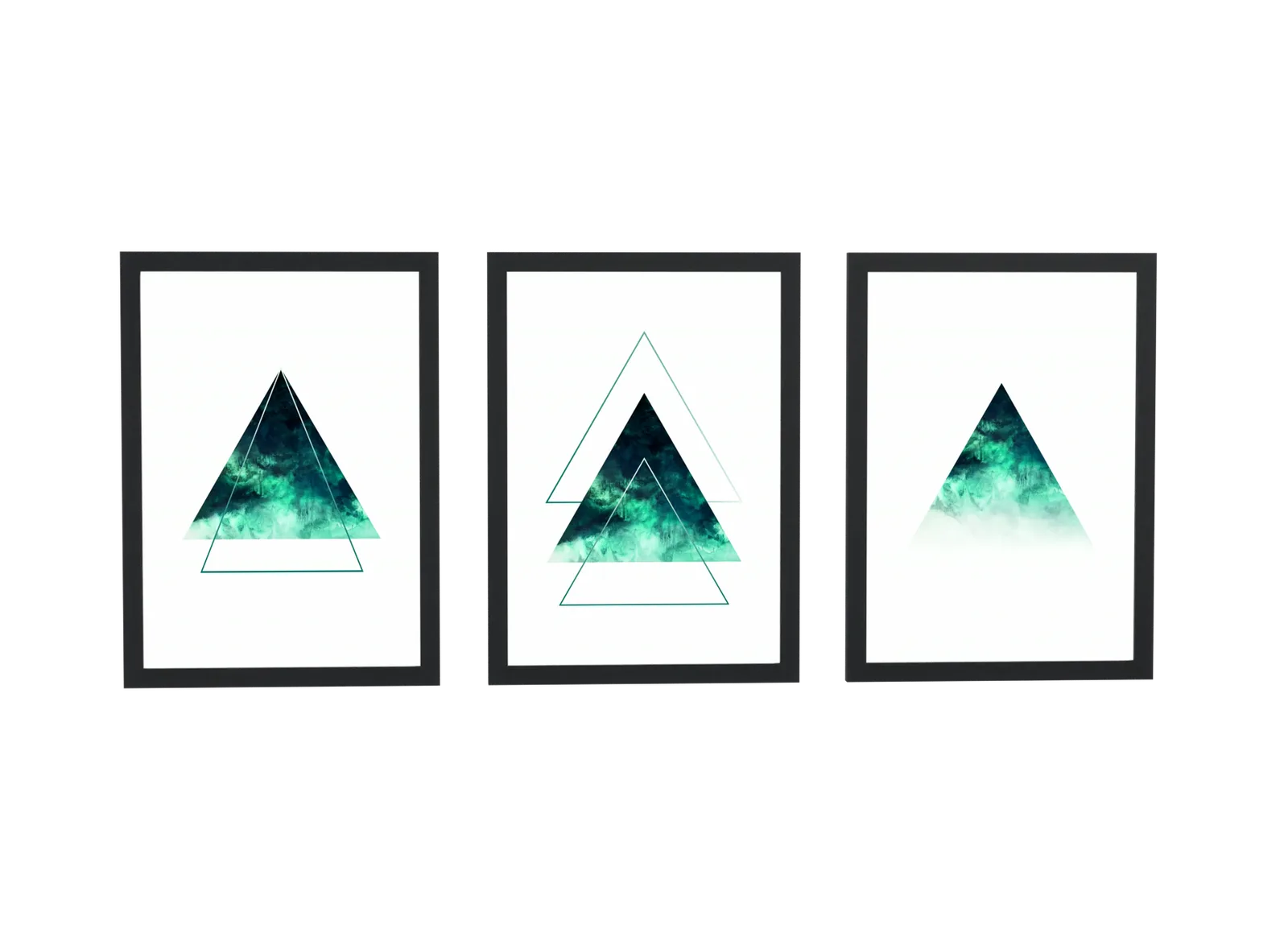 Trio geométrico de triângulos verde-petróleo