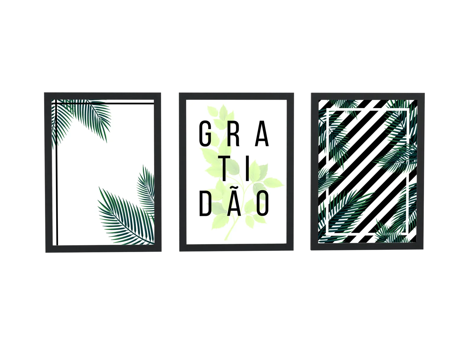 Trio tropical de gratidão em preto e branco