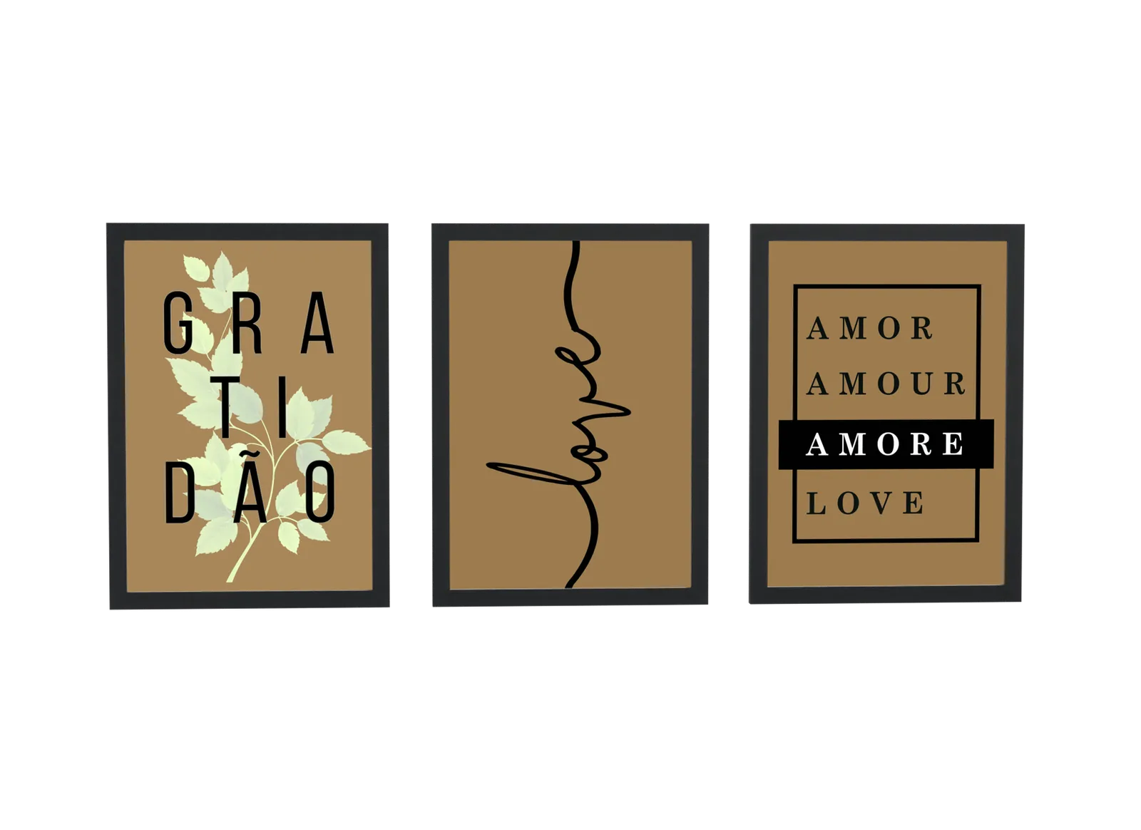 Trio dourado de amor em quatro idiomas