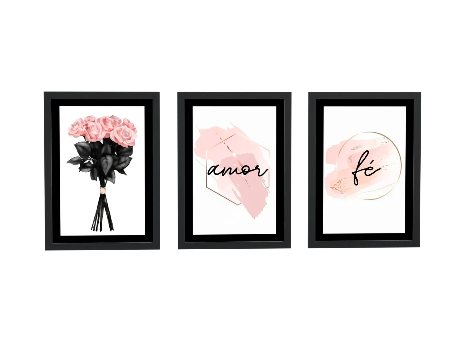 Trio de rosas com amor e fé em rosa