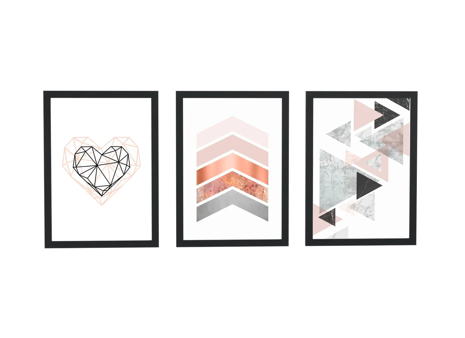 Trio geométrico de coração e chevron rosé