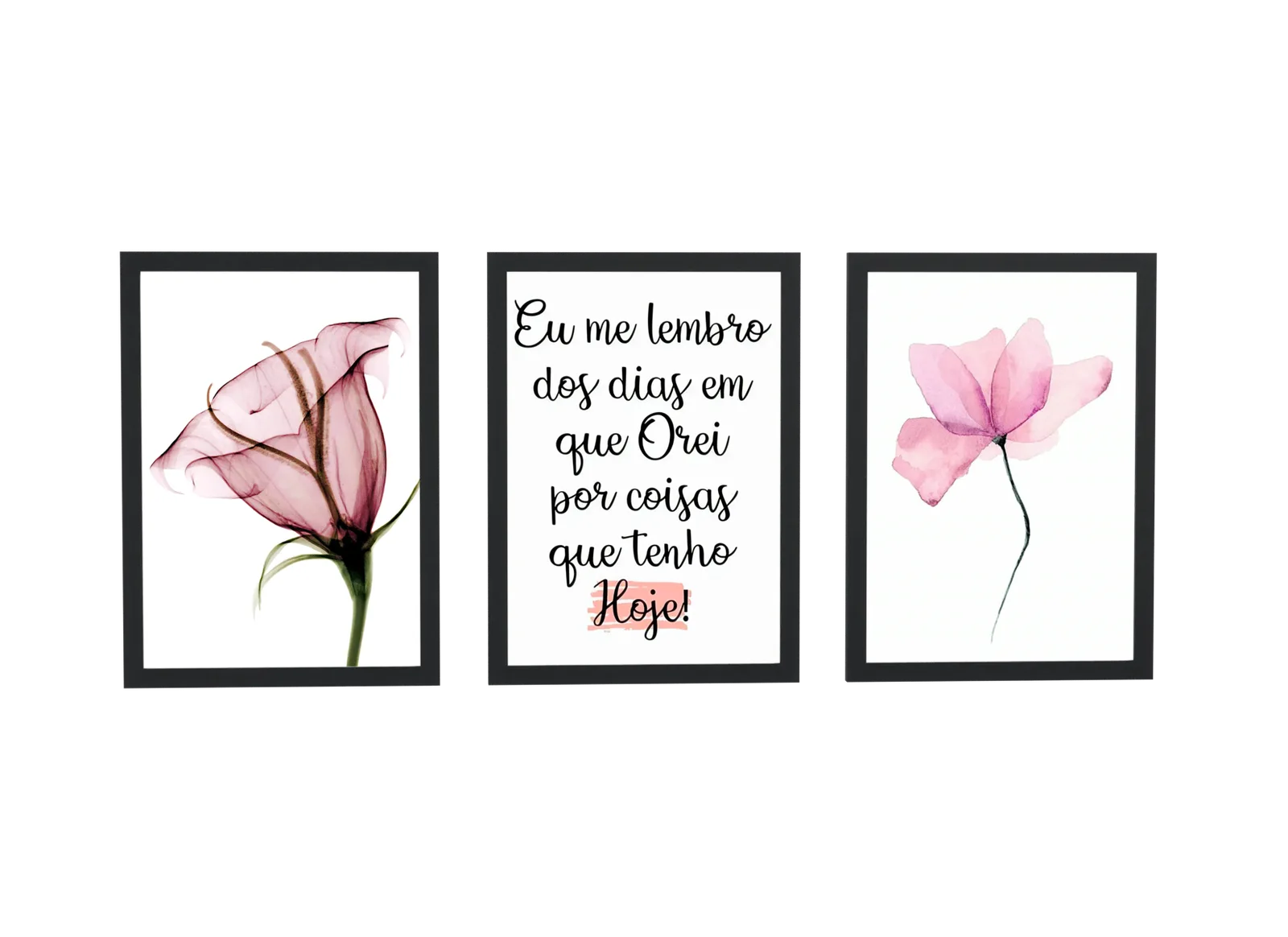 Trio aquarela rosa com frase de oração