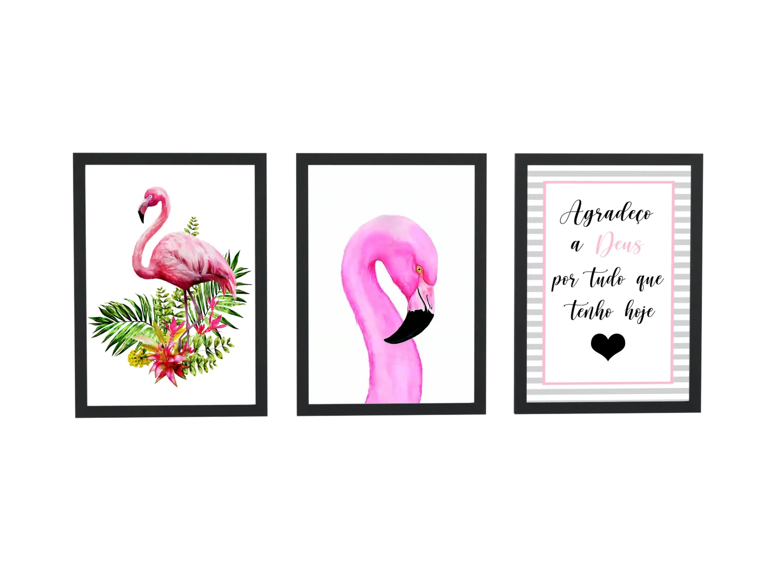 Trio de flamingo com frase de gratidão