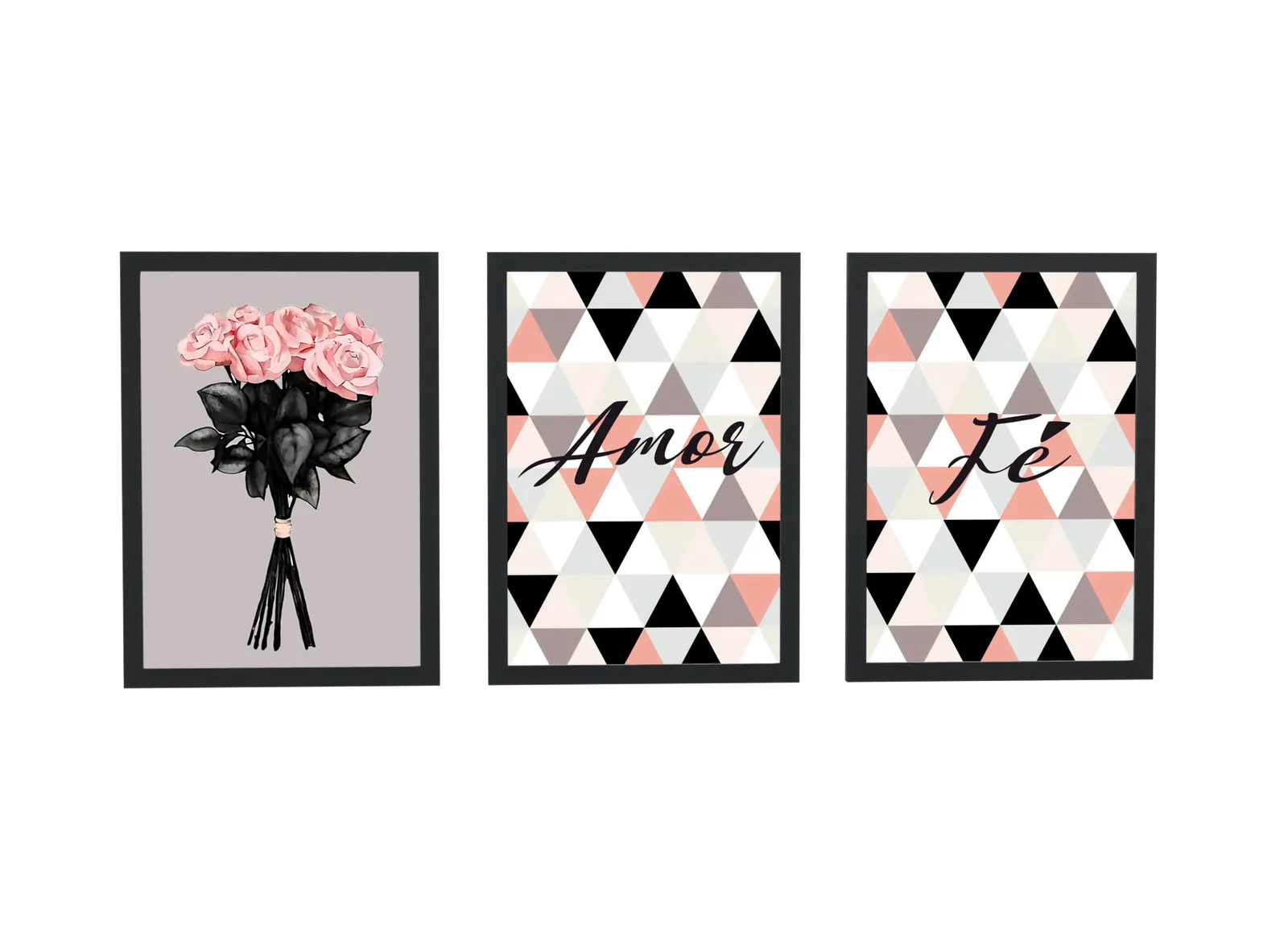 Trio de rosas com amor e fé em triângulos