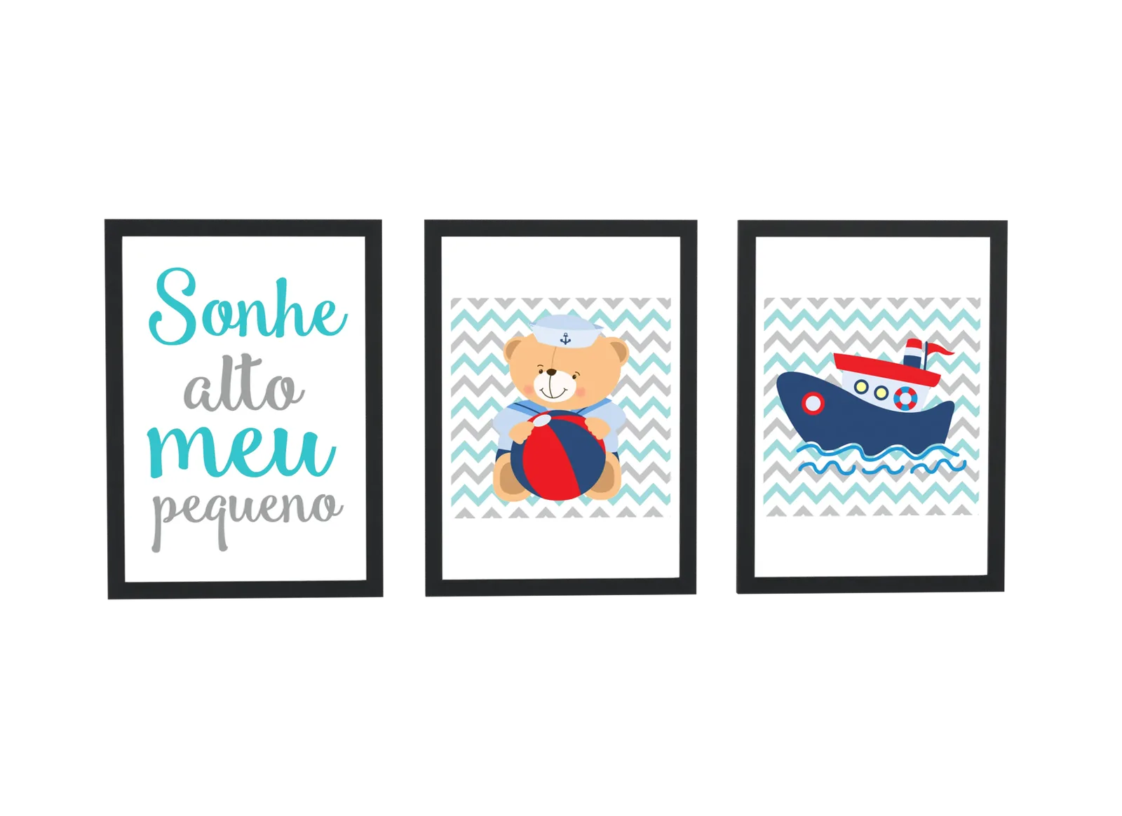 Trio infantil náutico de urso e barquinho
