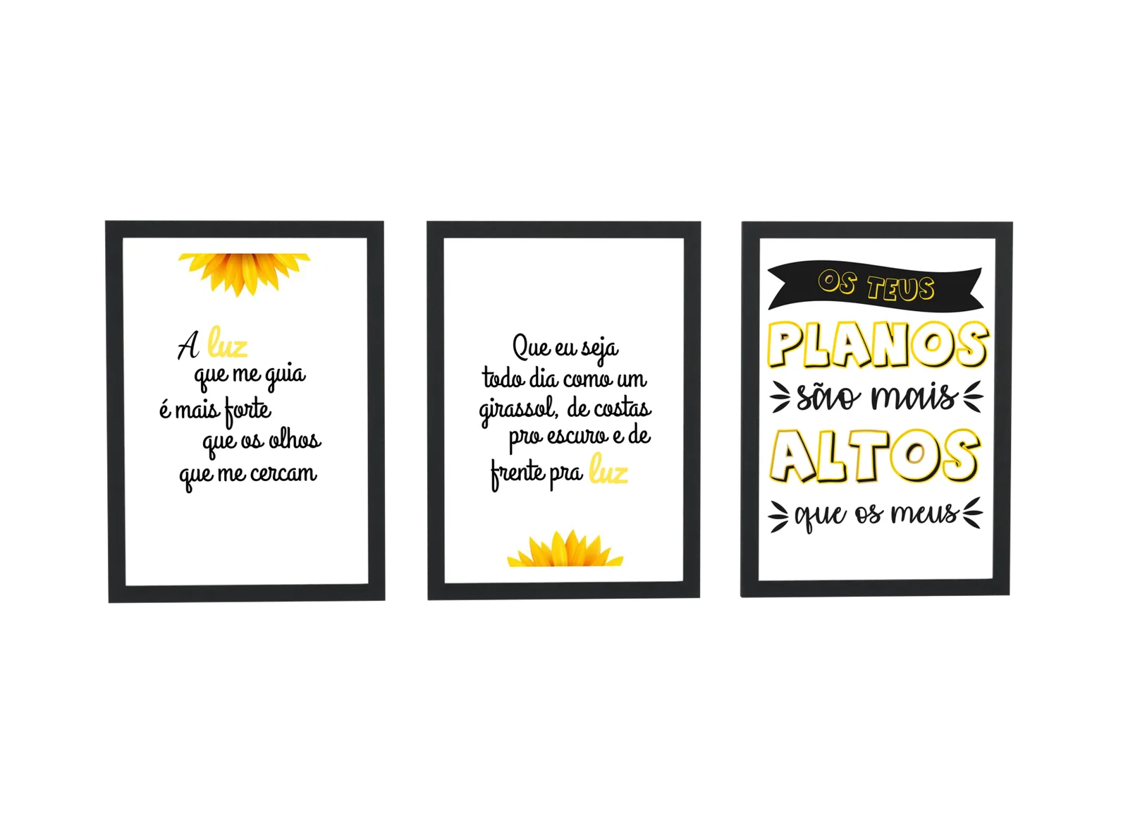 Trio de girassol com frases de fé