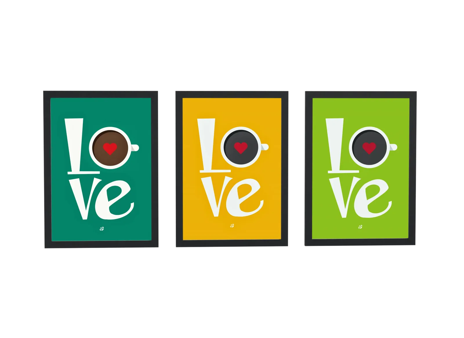 Trio de love e café em fundo colorido
