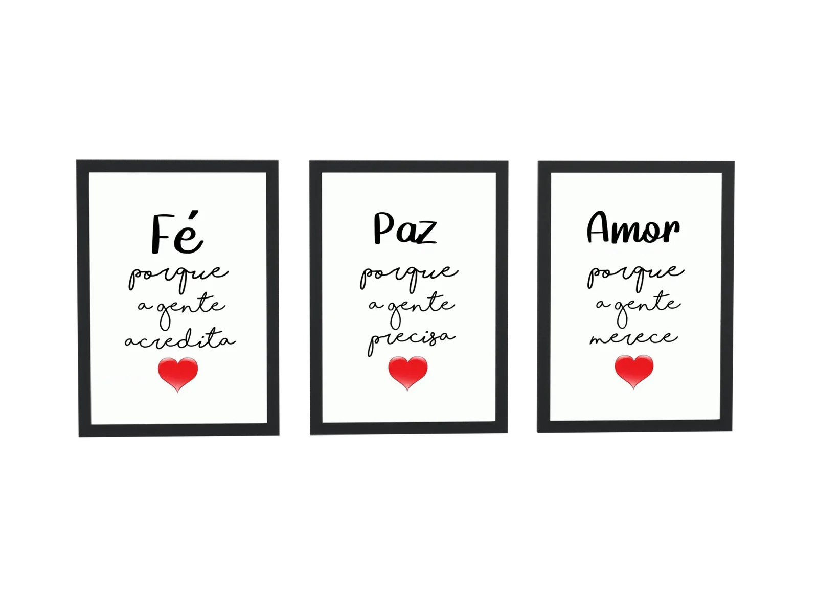 Trio de fé, paz e amor com coração vermelho