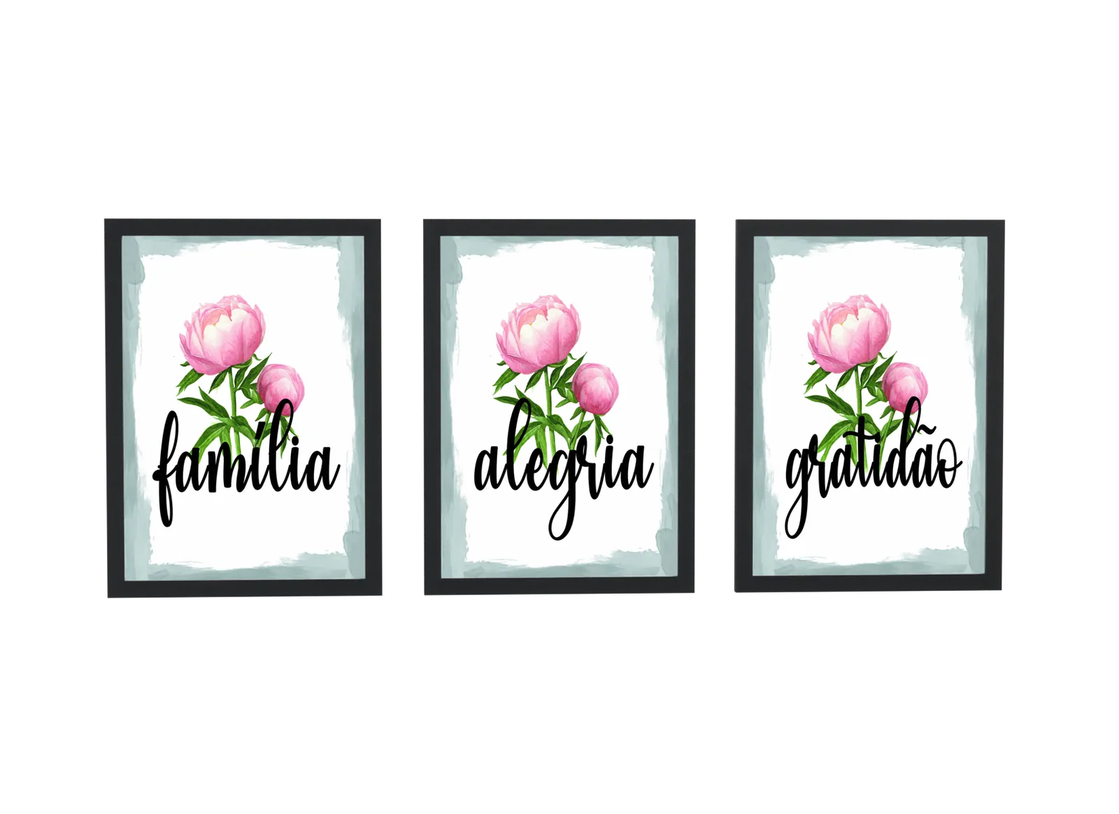 Trio família, alegria e gratidão com peônia clara