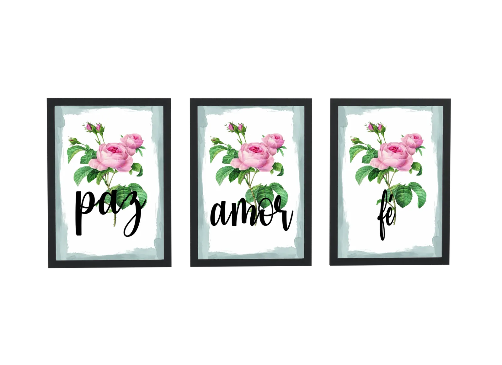 Trio paz, amor e fé com rosas de jardim
