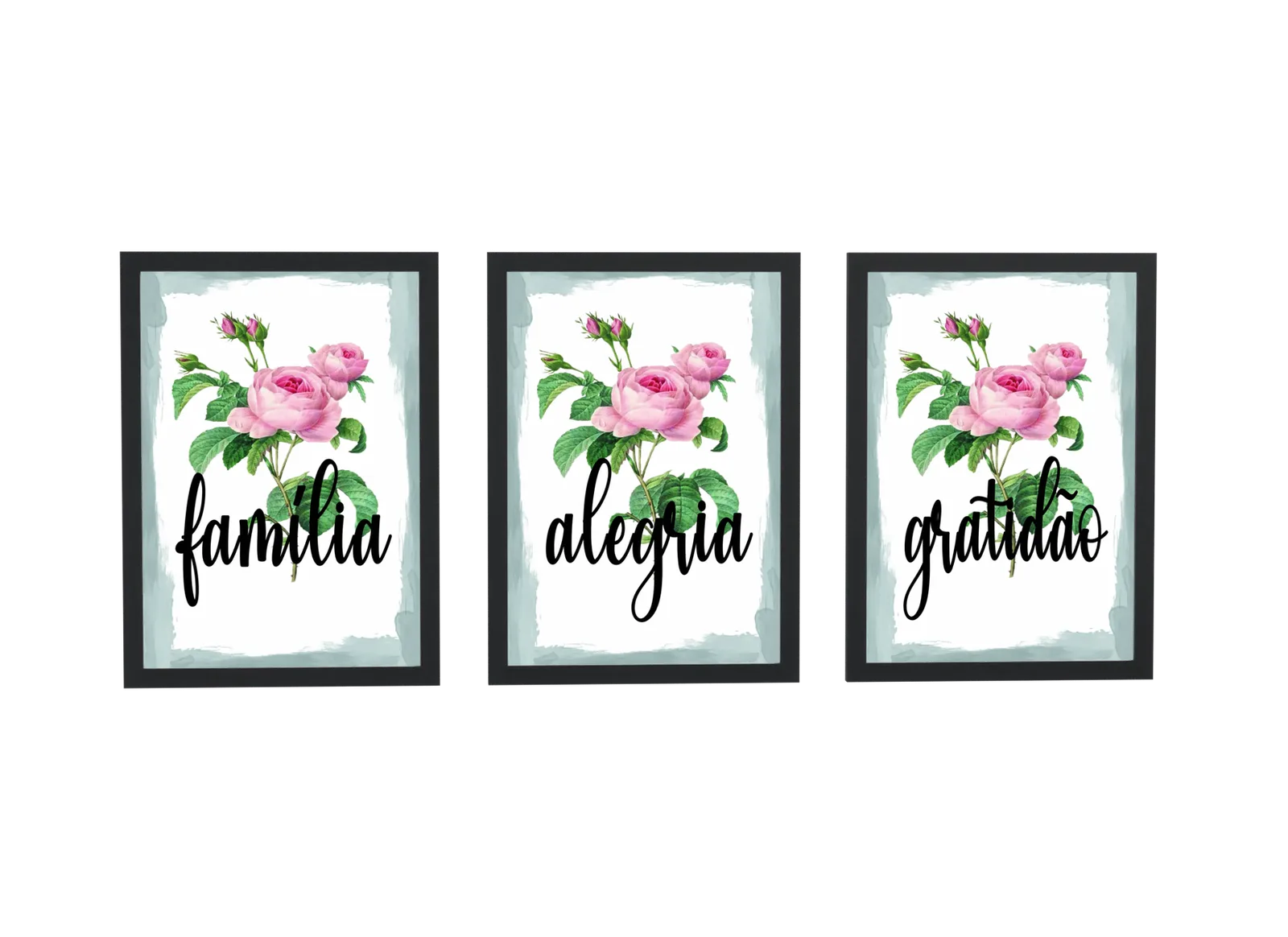 Trio família, alegria e gratidão com rosas