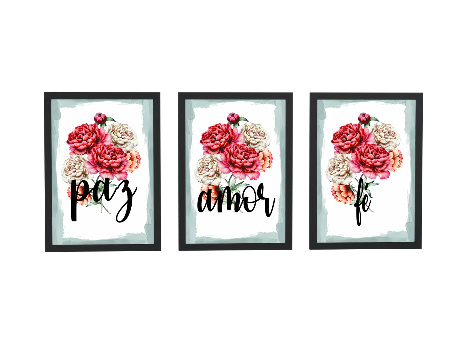 Trio paz, amor e fé com rosas vermelhas