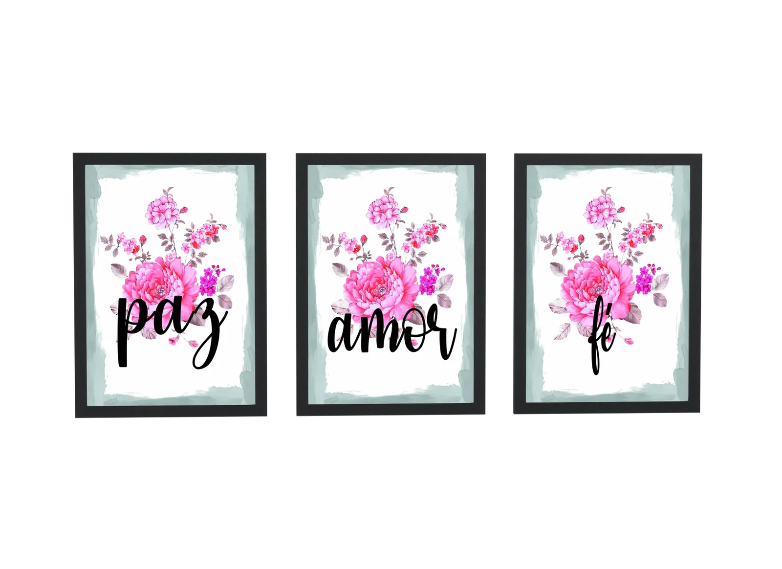 Trio paz, amor e fé com peônias rosa