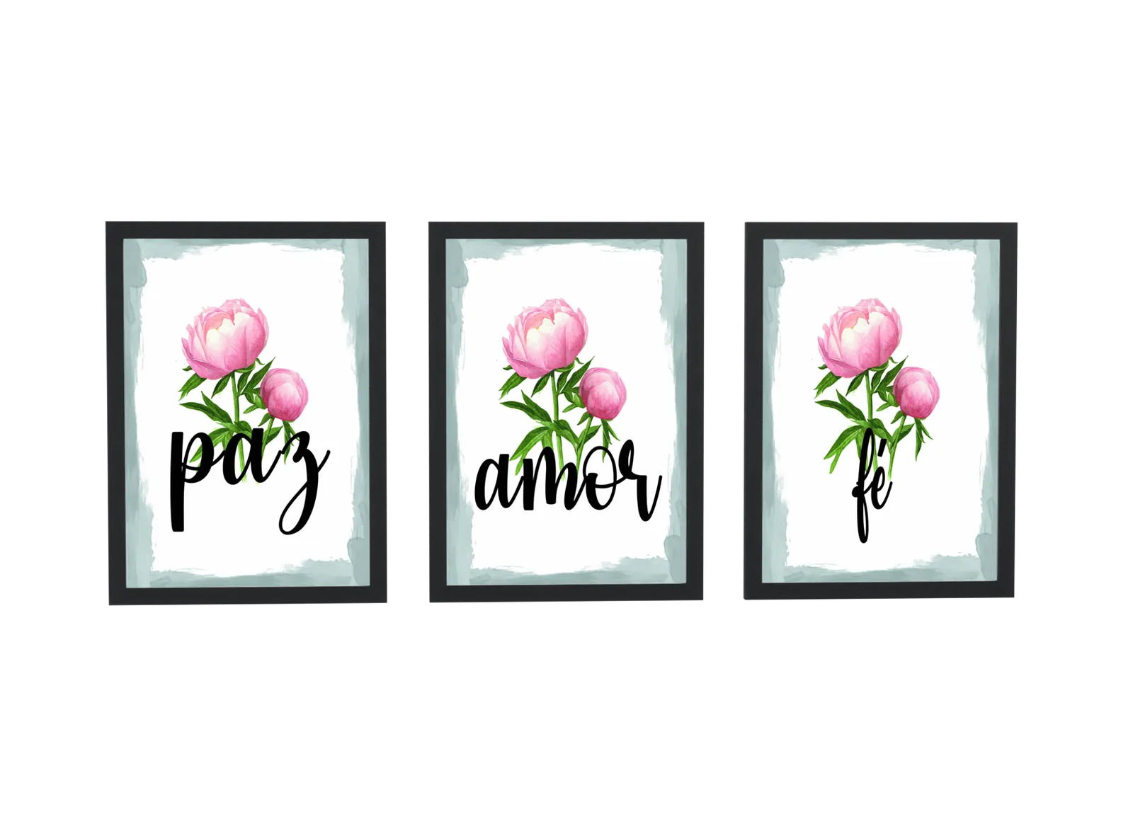Trio paz, amor e fé com peônia clara