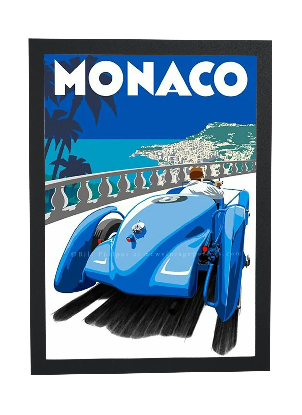 Carro azul retrô em Mônaco