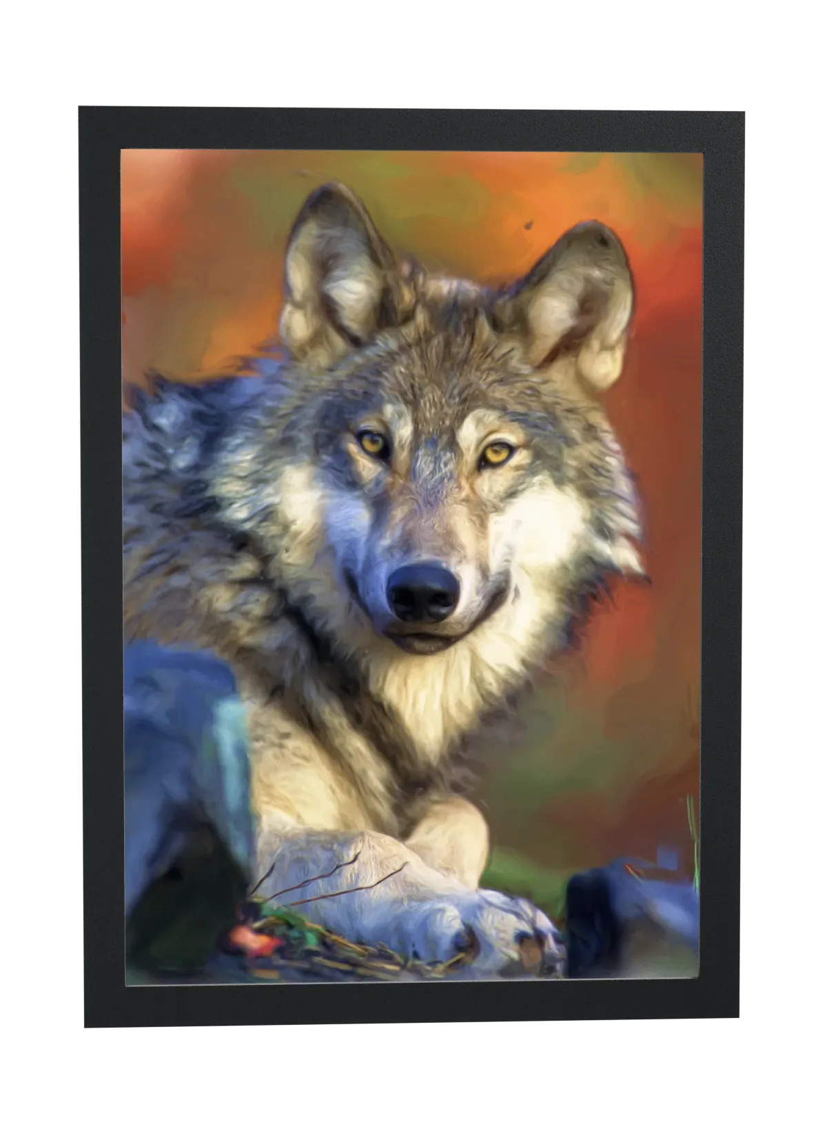 Lobo de olhos amarelos em pintura