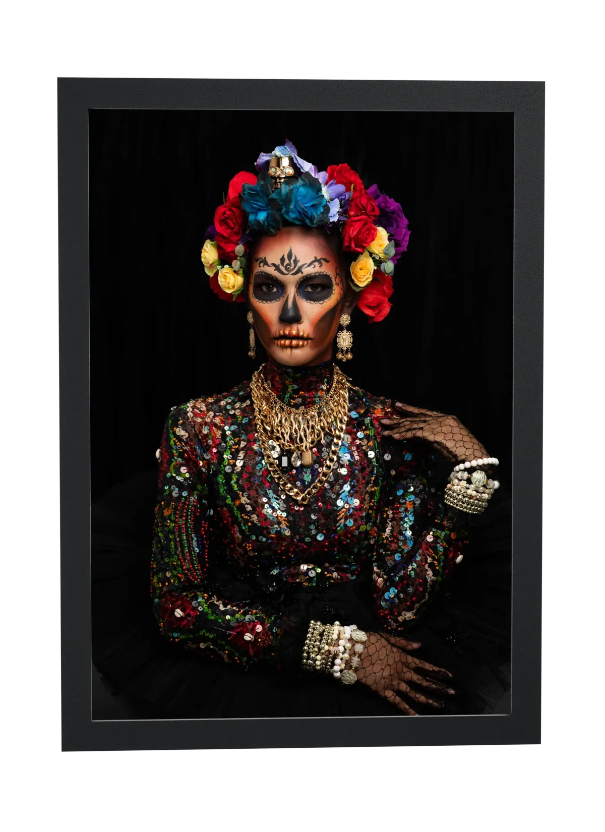 Caveira mexicana com coroa de flores
