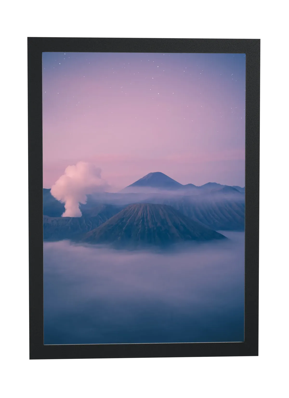 Vulcão Bromo em névoa rosada