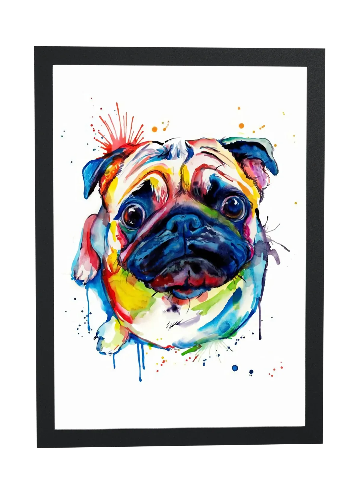 Pug de olhos grandes em aquarela