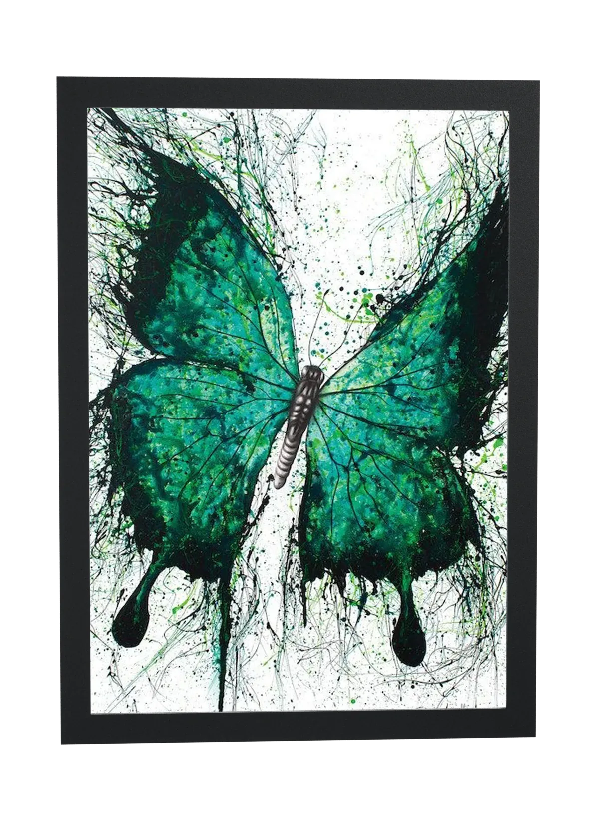 Borboleta verde com respingos de tinta