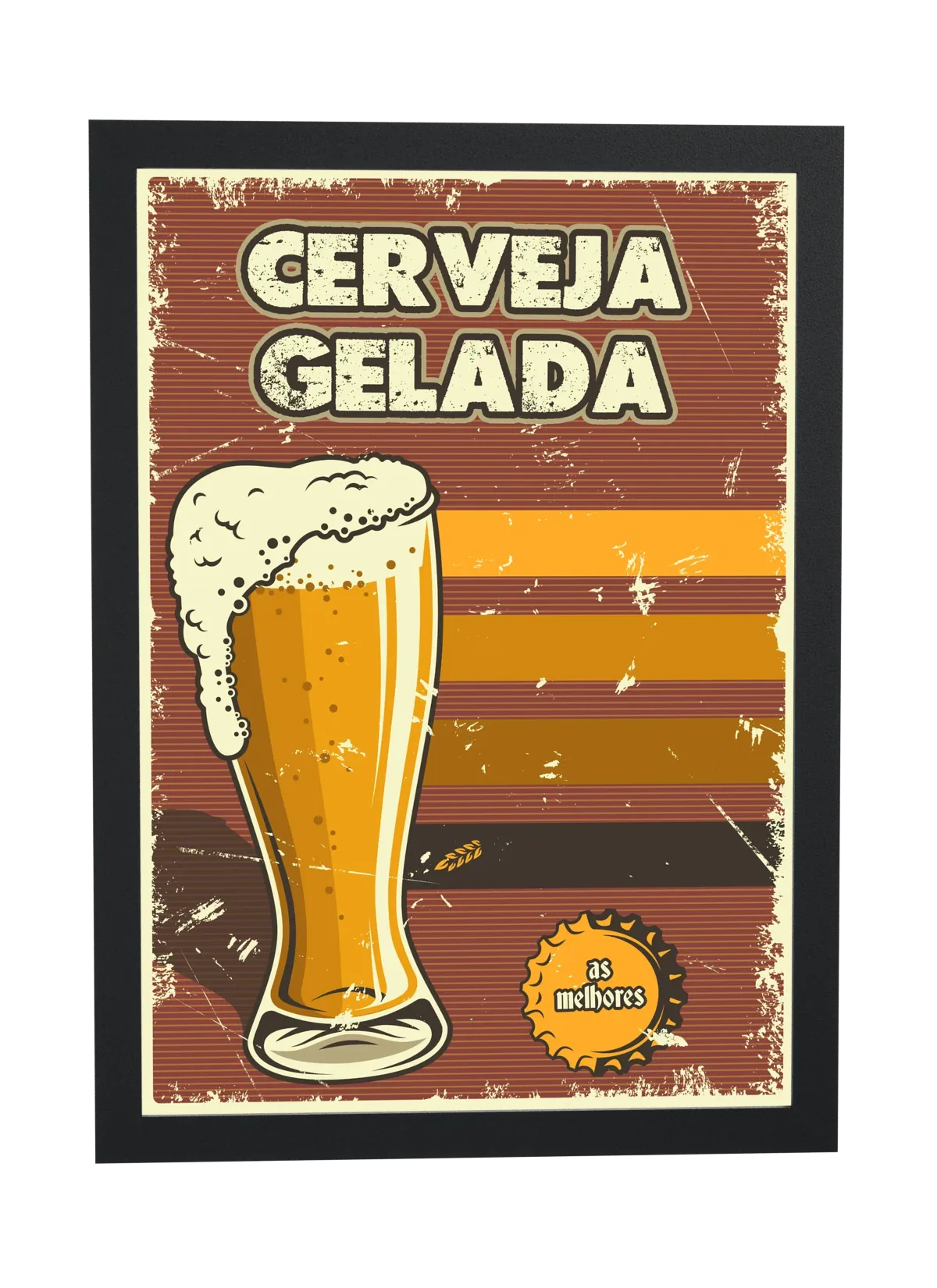 Cerveja gelada com copo e tampinha