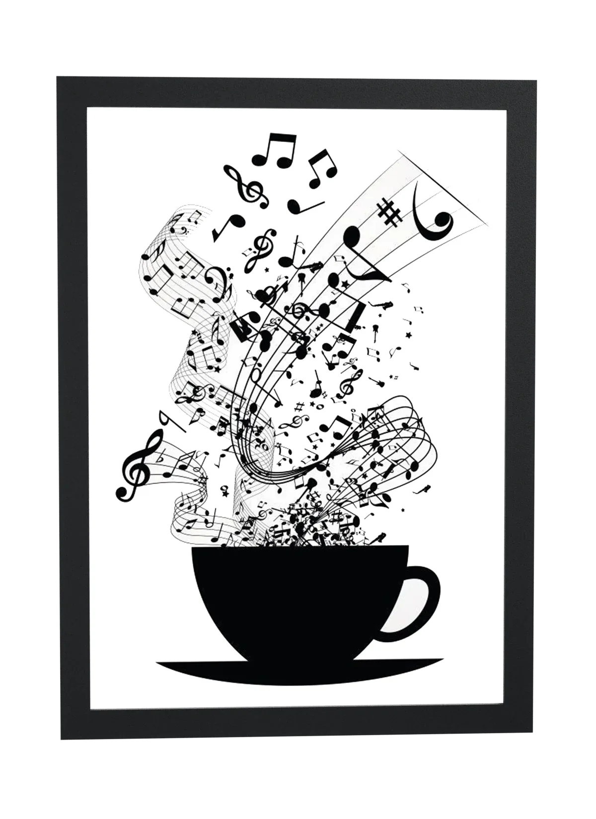 Notas musicais saindo da xícara