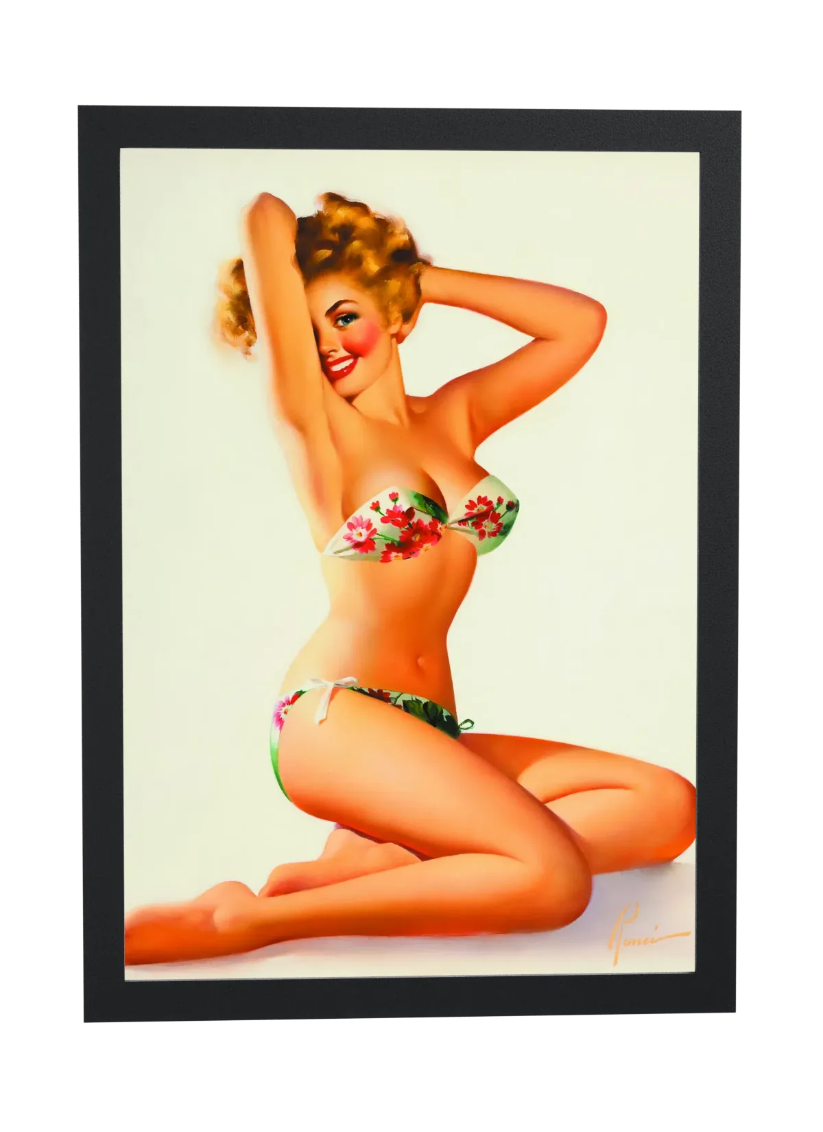 Pin-up loira de biquíni floral