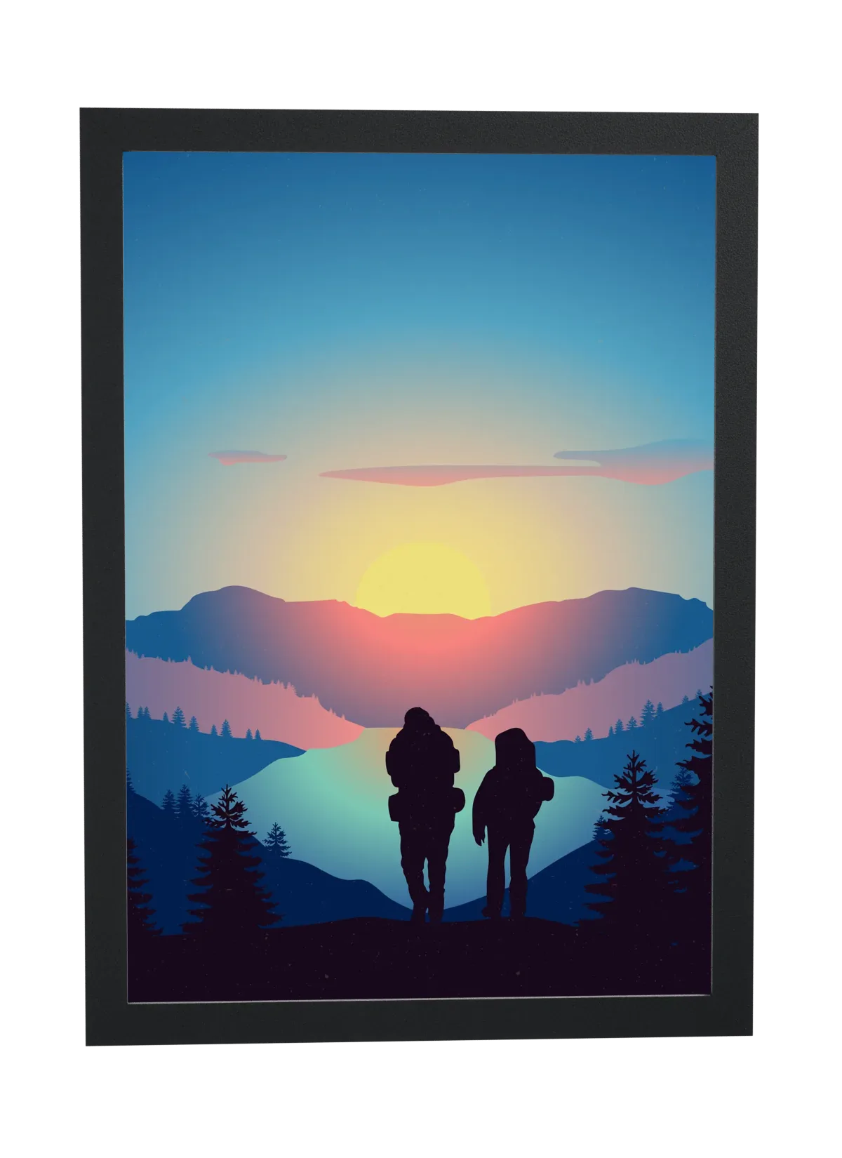Casal caminhante ao pôr do sol