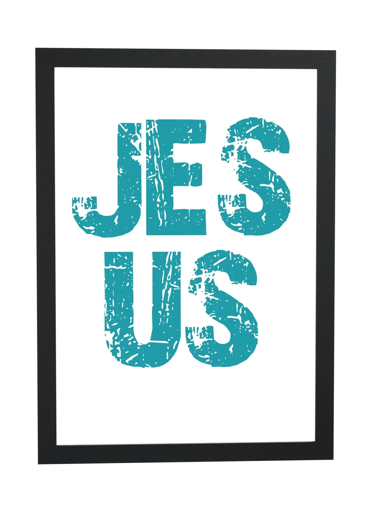 Jesus em letras azuis