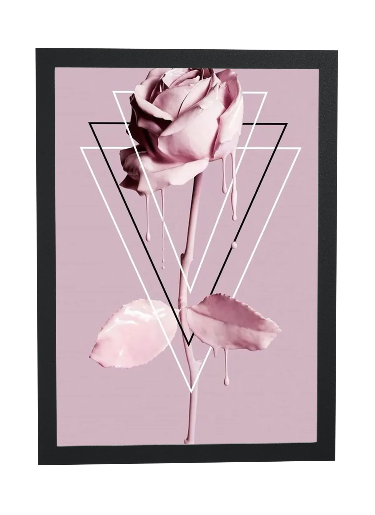 Rosa com tinta escorrendo e triângulos