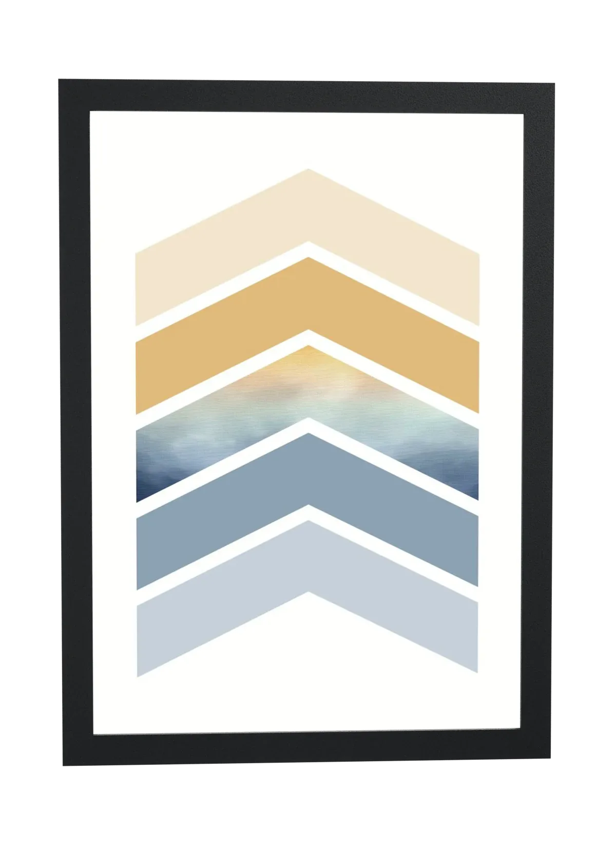 Chevrons em bege, mostarda e azul
