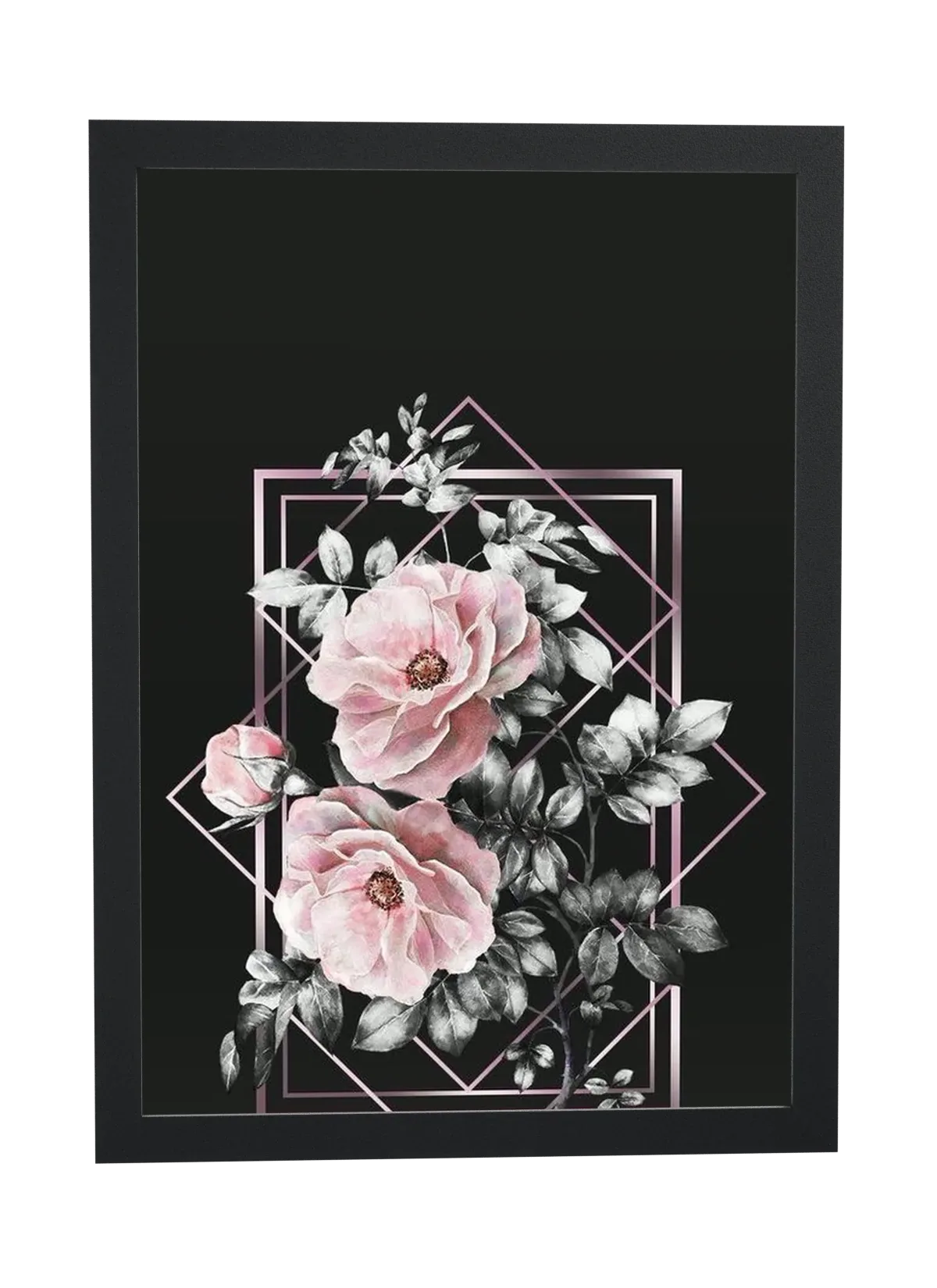 Rosas rosadas entre linhas geométricas