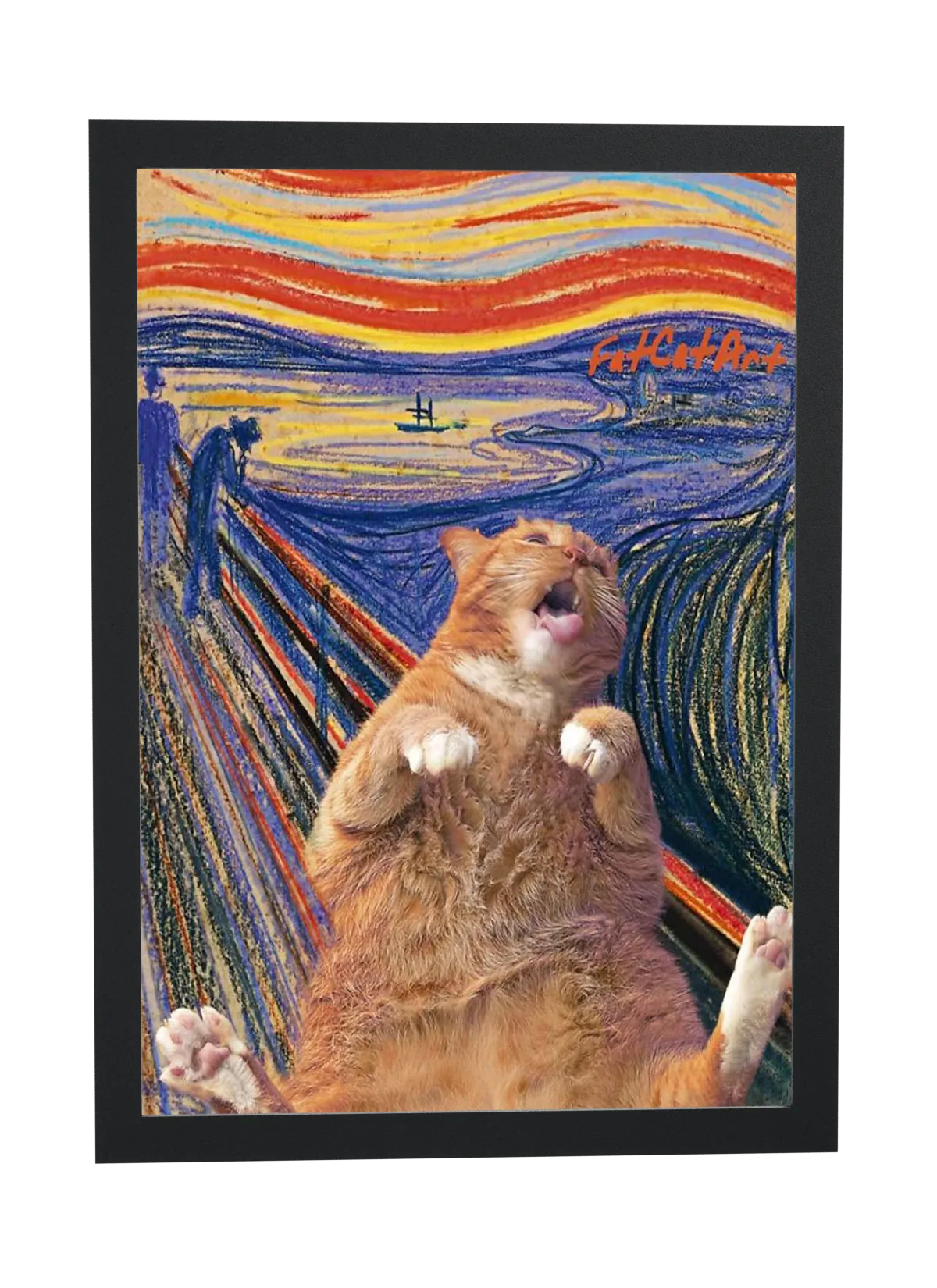 Gato gordo gritando em pastel