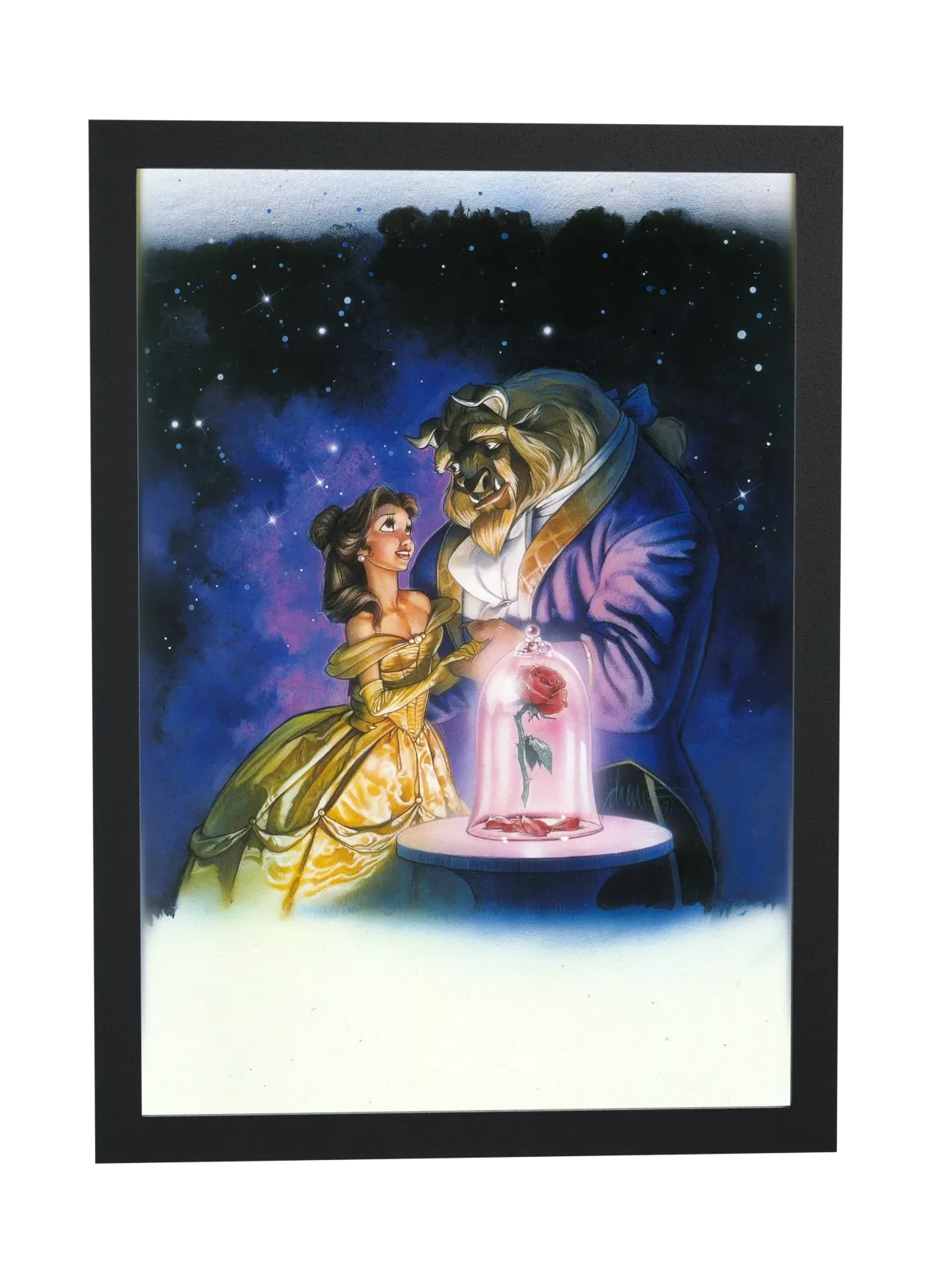 A Bela e a Fera (1991): casal sob o céu estrelado