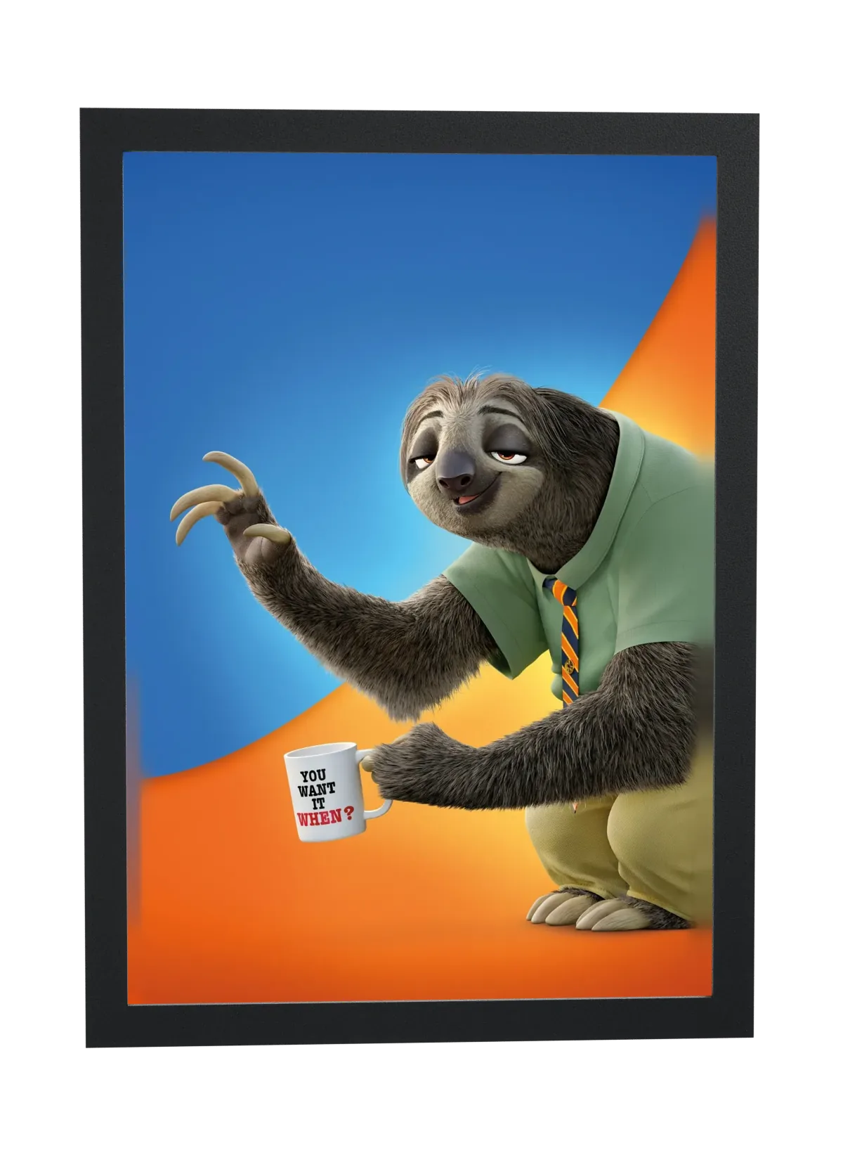 Zootopia (2016): Flash, a preguiça, com a caneca