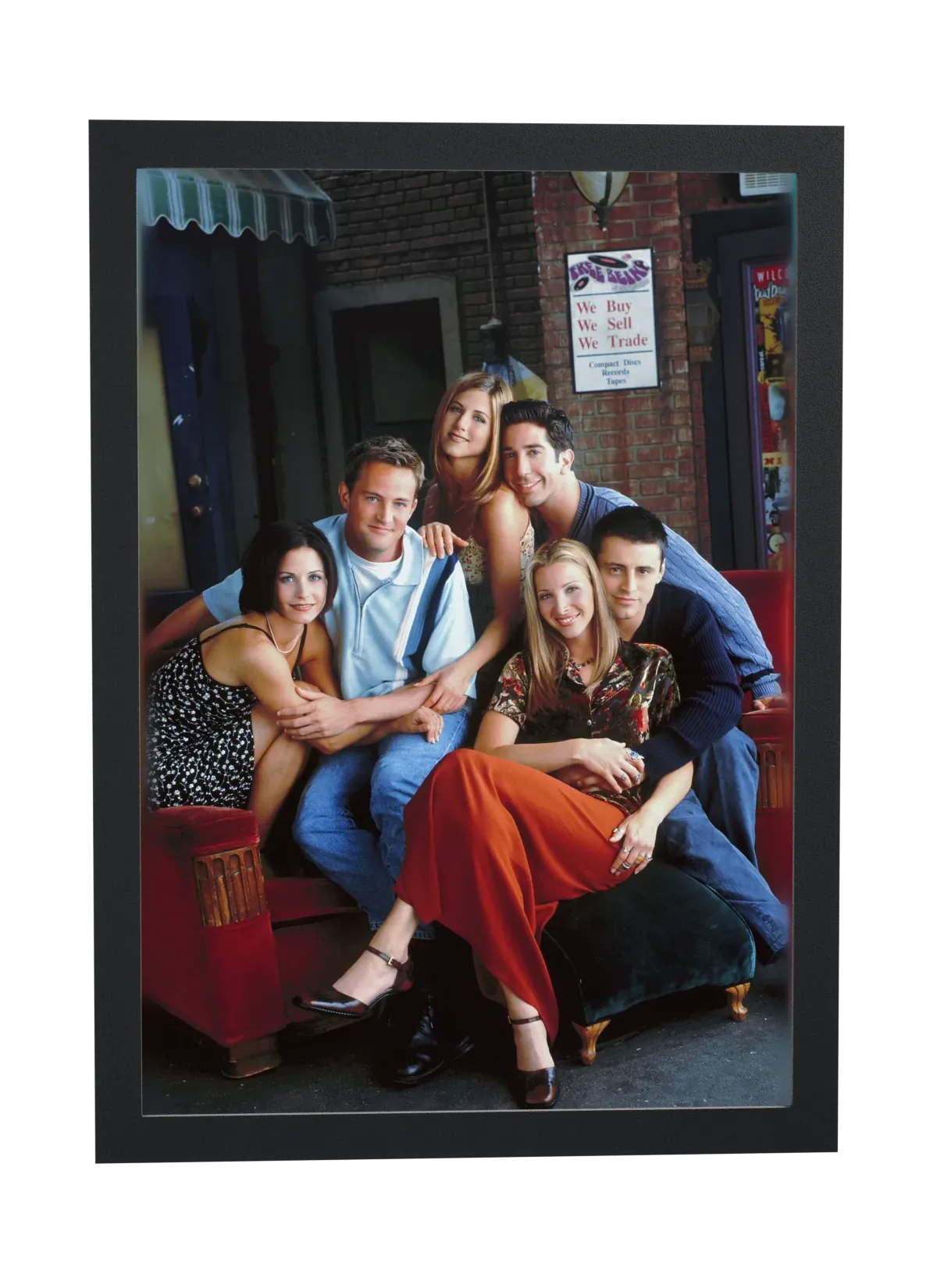Friends (1994): grupo no sofá vermelho