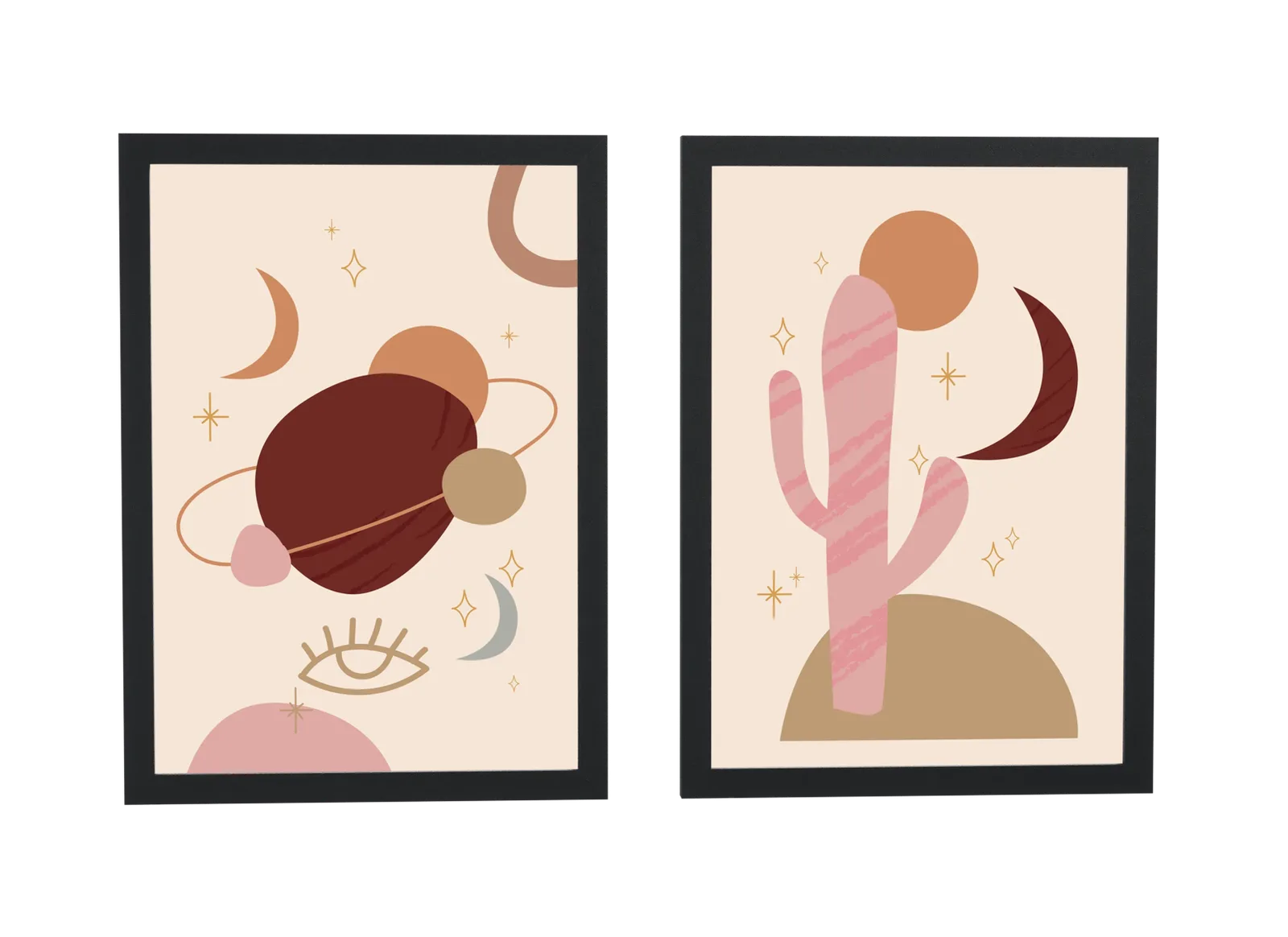 Dupla boho de planeta e cacto
