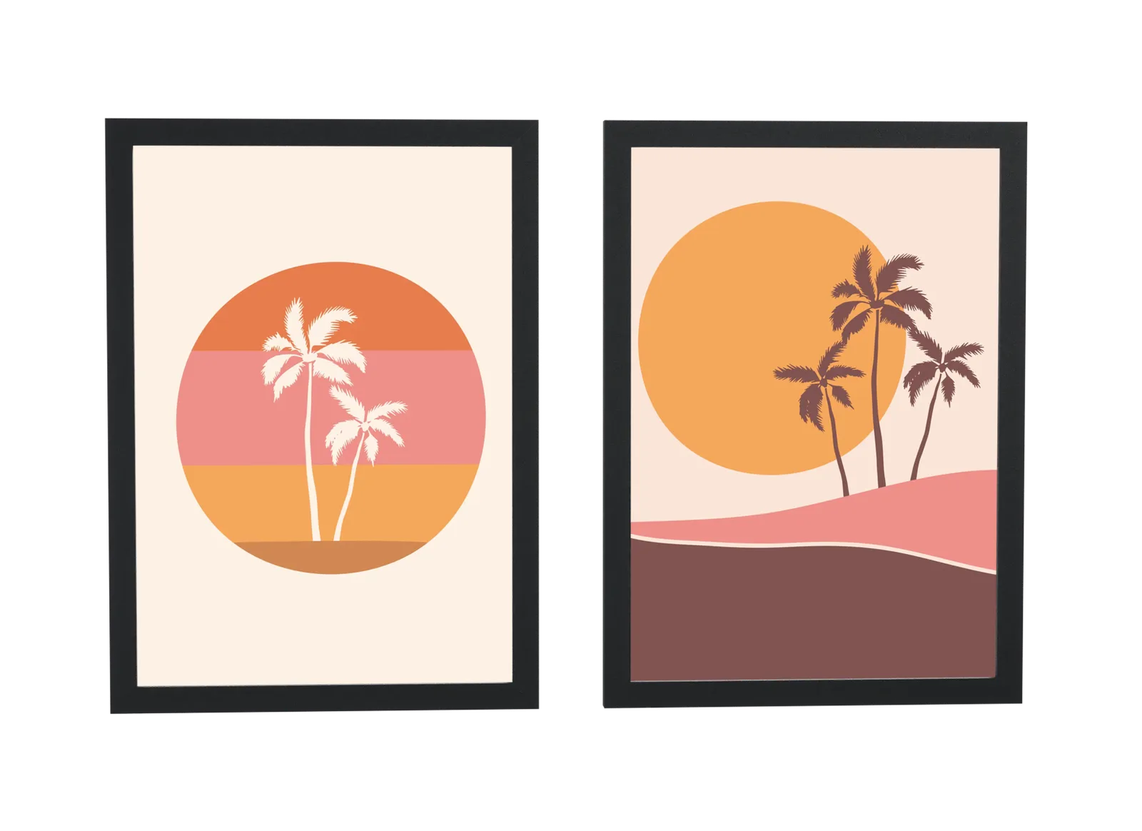 Dupla de coqueiros ao pôr do sol