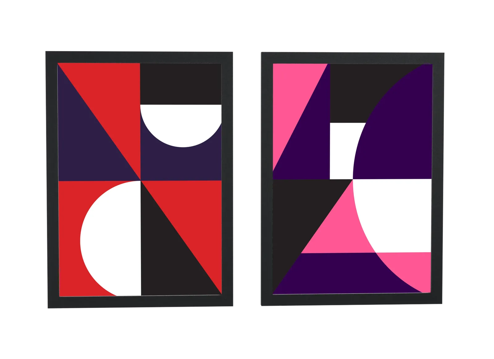 Dupla geométrica em vermelho e rosa