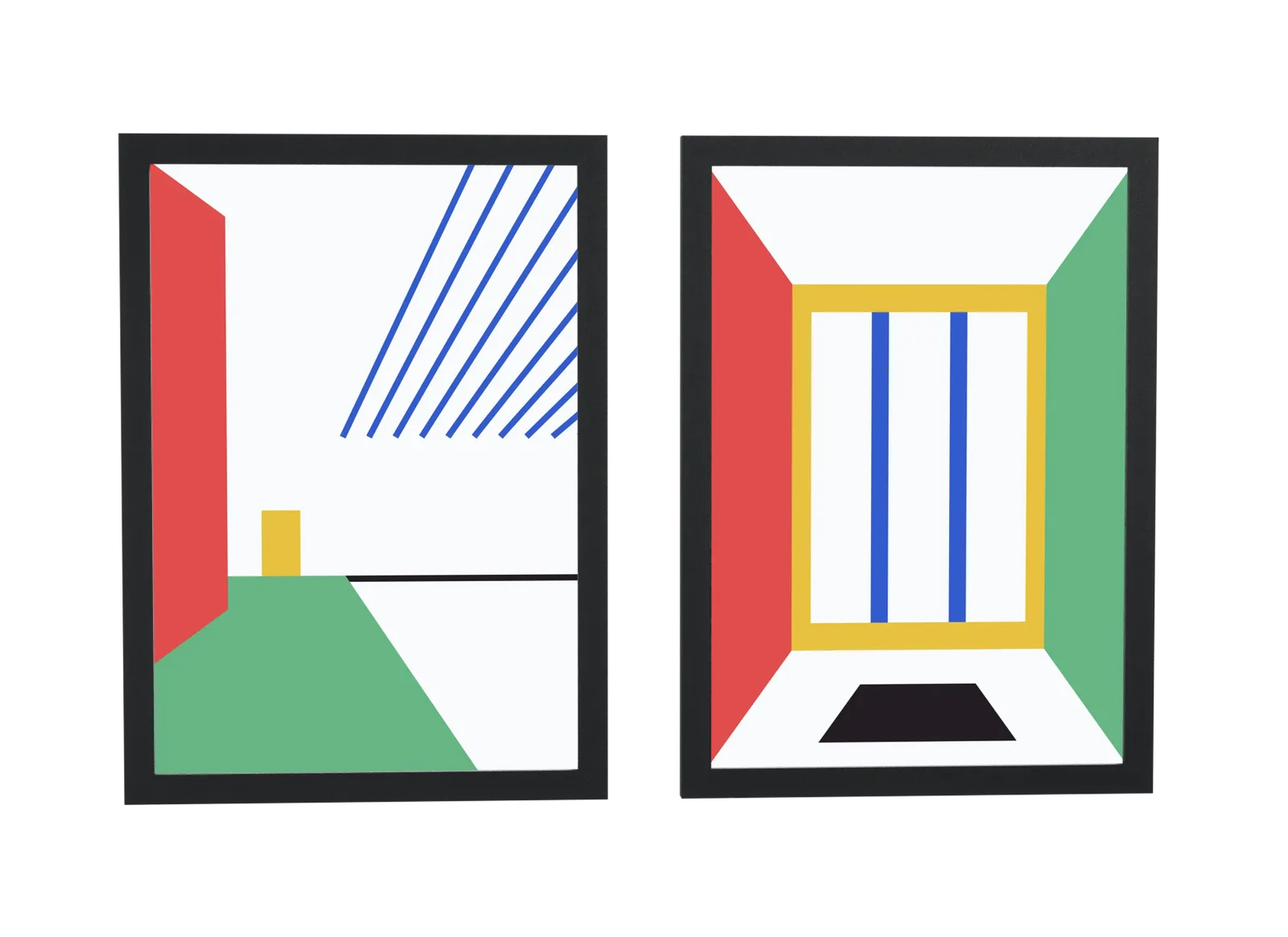 Dupla bauhaus de janela em vermelho e verde