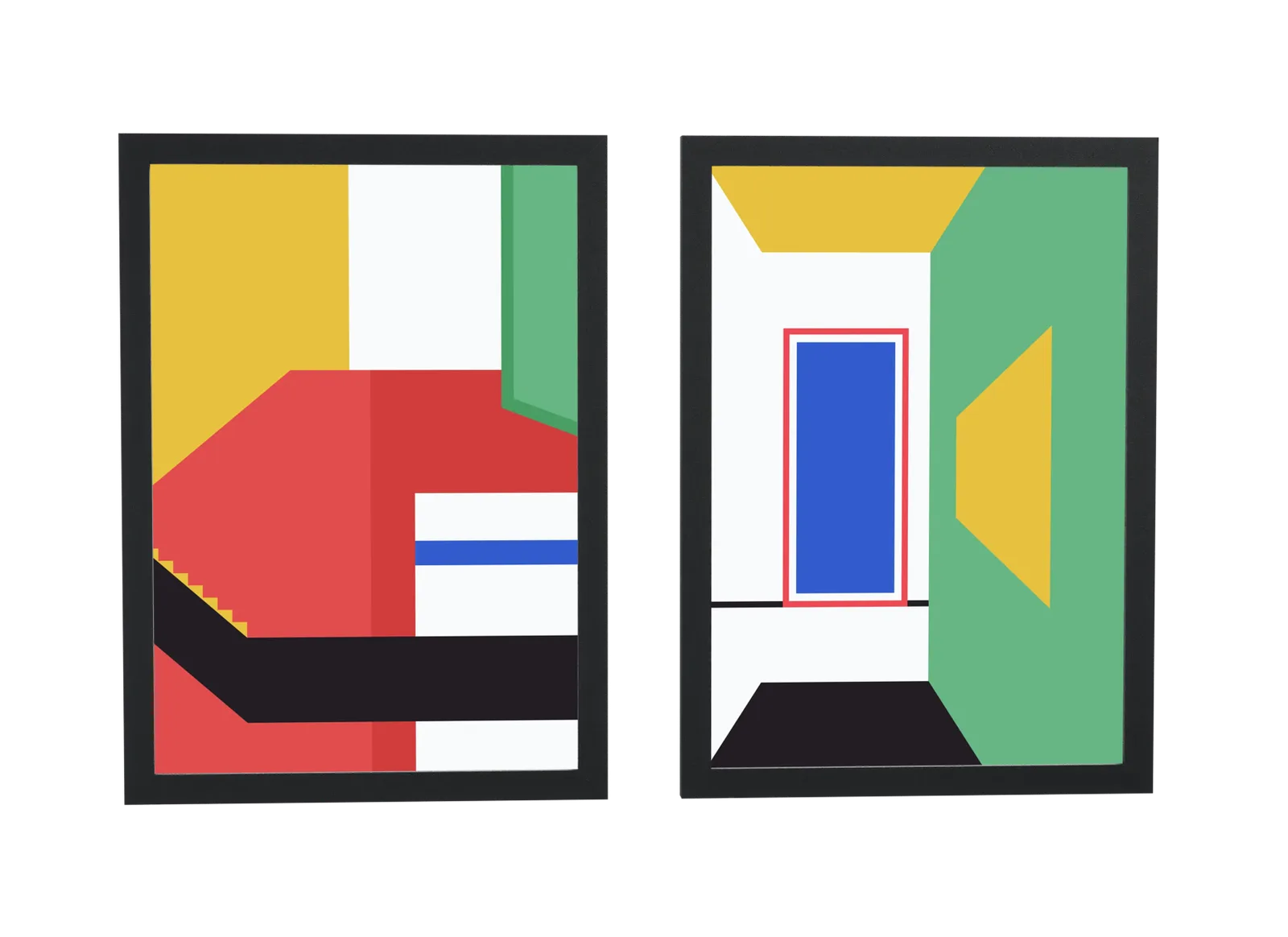 Dupla bauhaus em vermelho, azul e amarelo