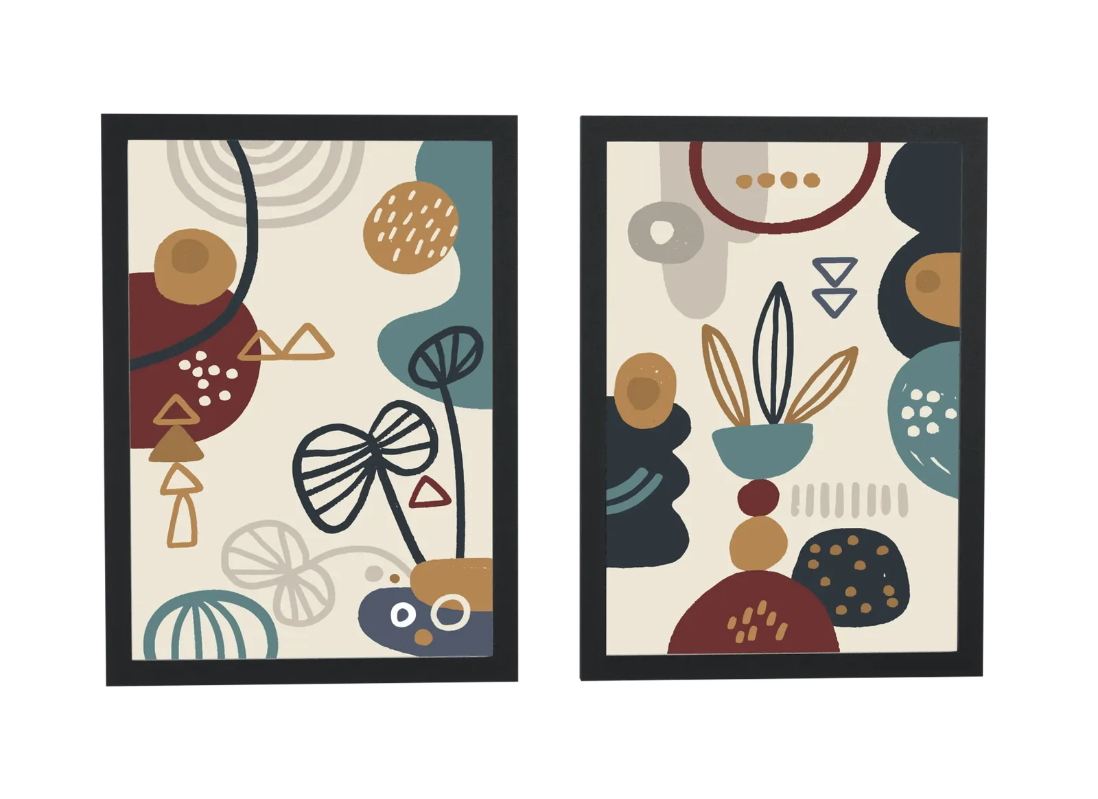 Dupla abstrata de vaso e formas orgânicas