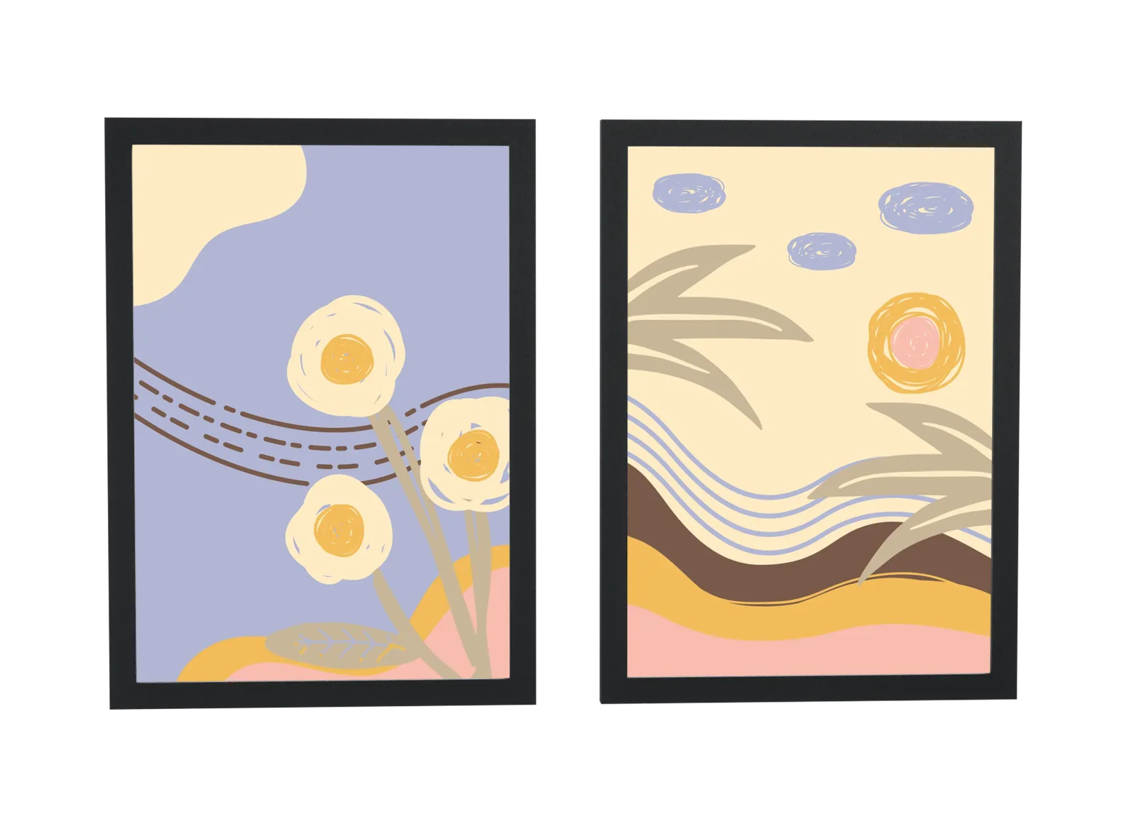 Dupla ilustrada de flores e dunas