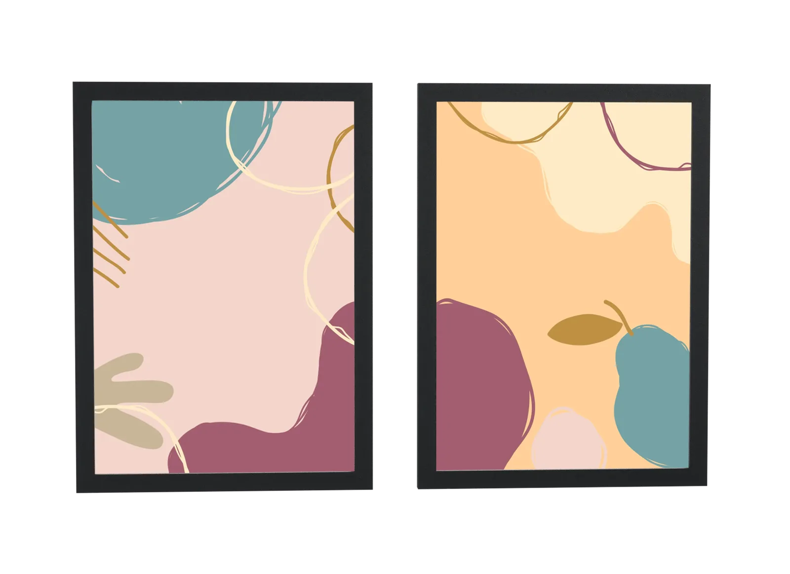 Dupla abstrata de pera em rosa e verde-água