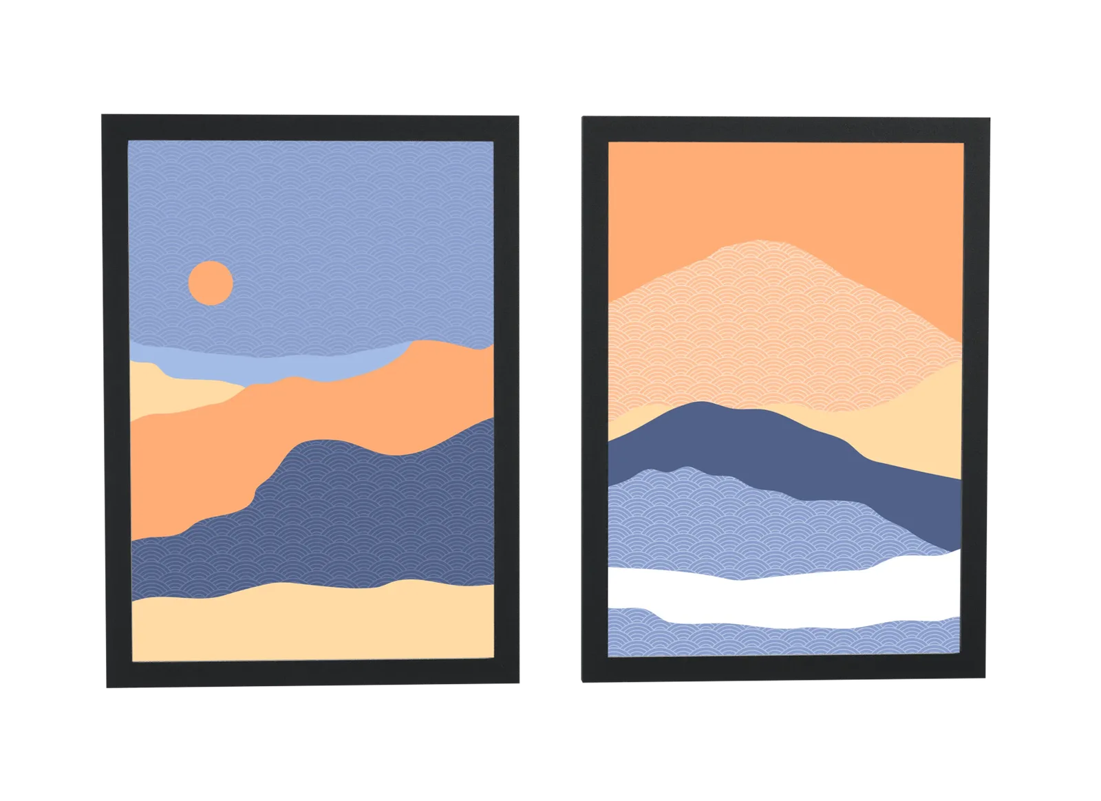 Dupla de paisagem de montanhas ao entardecer