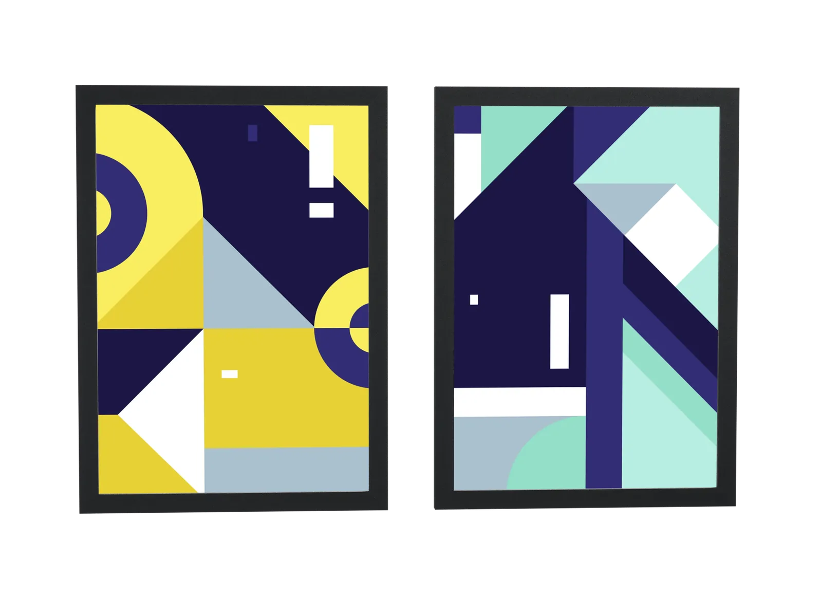 Dupla geométrica em amarelo e azul-marinho